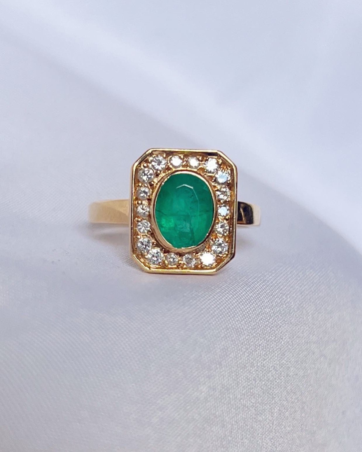 Bague style Art-déco émeraude & diamants "Capri"