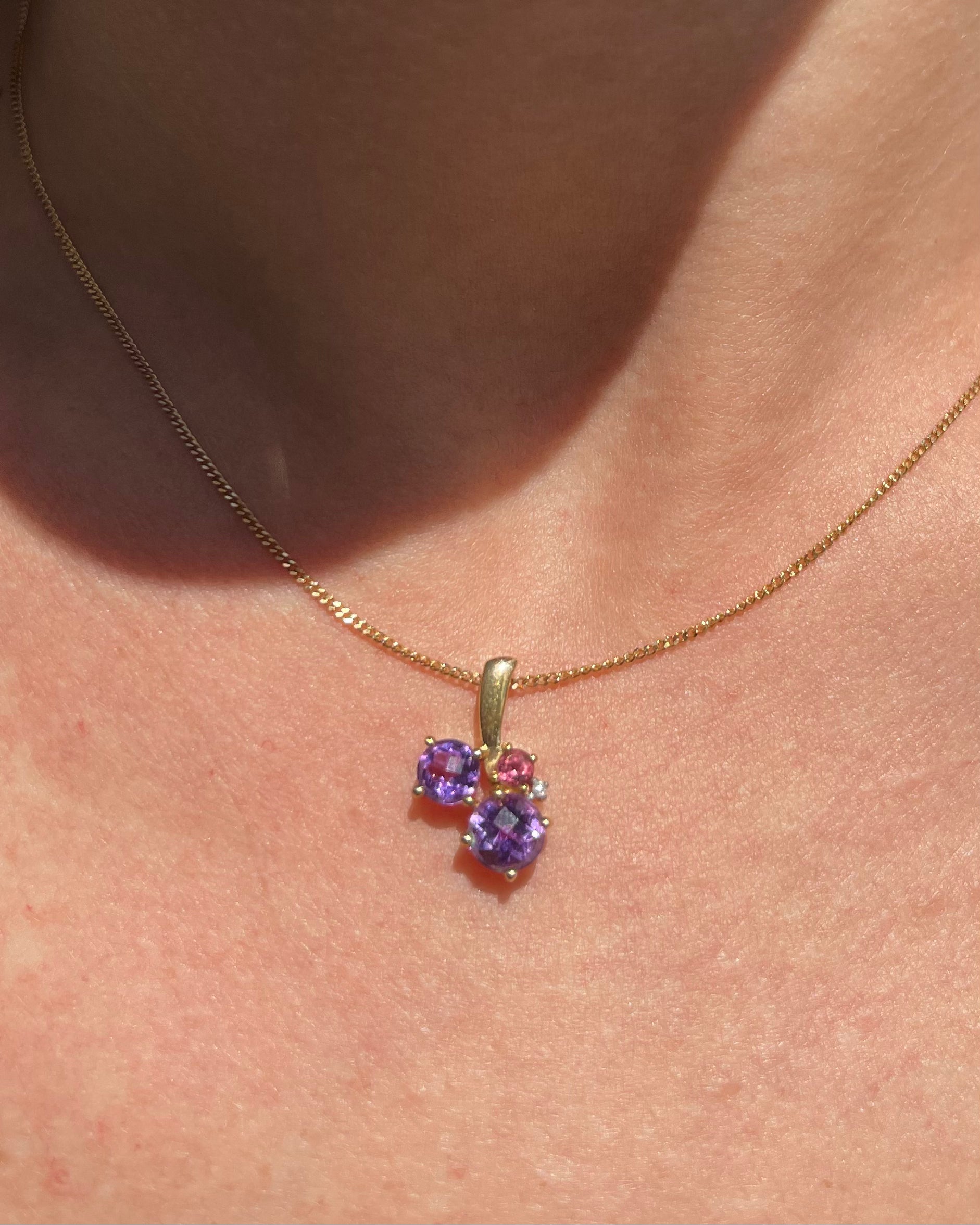 Pendentif Améthystes 1.45 carat, Grenat & Diamant "Aubane"