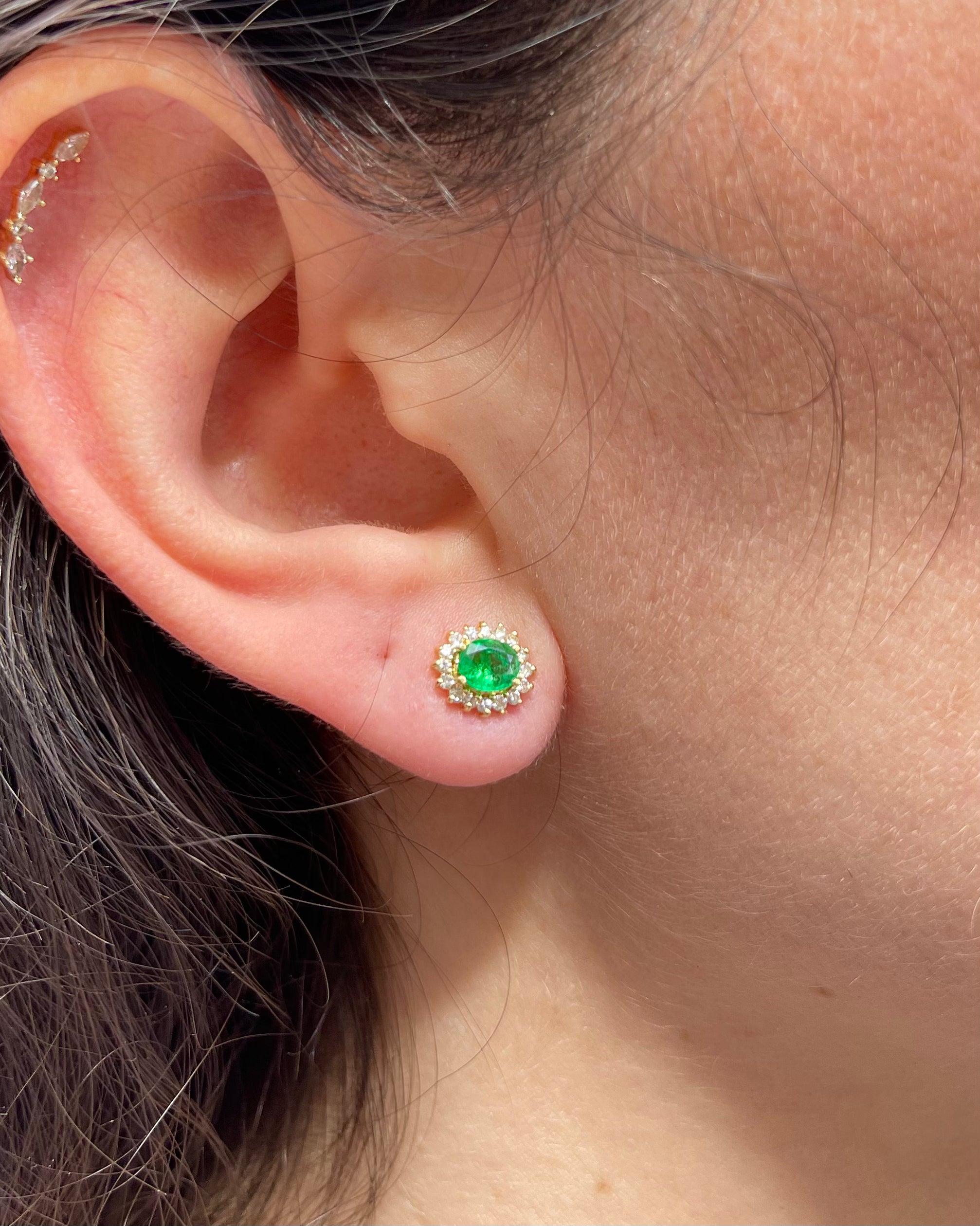 Boucles Marguerite Emeraudes 0.60 carat & Diamants "Elie"