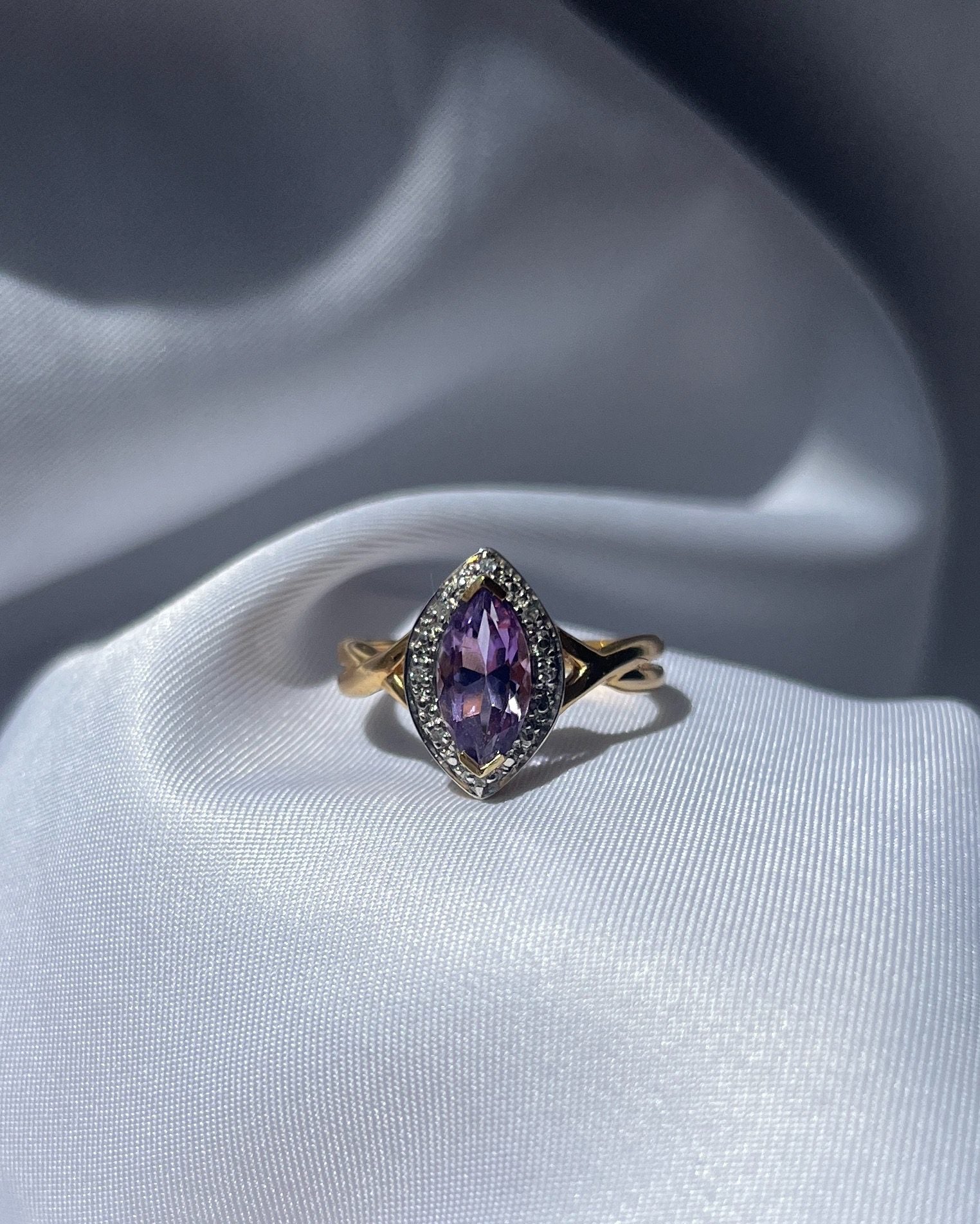 Bague Marquise diamants & améthyste "Cassie"