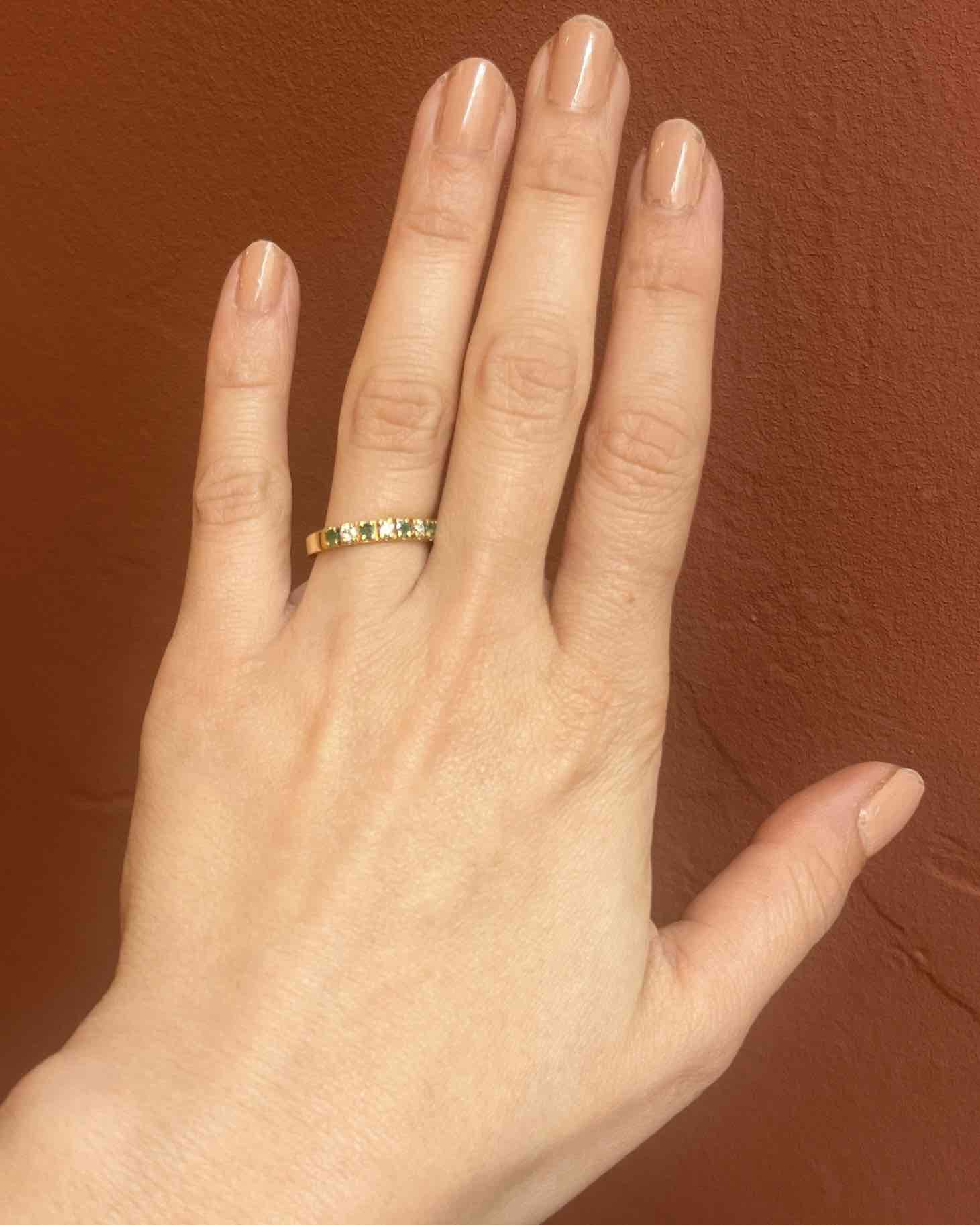 Bague rivière émeraudes & diamants "Marine"