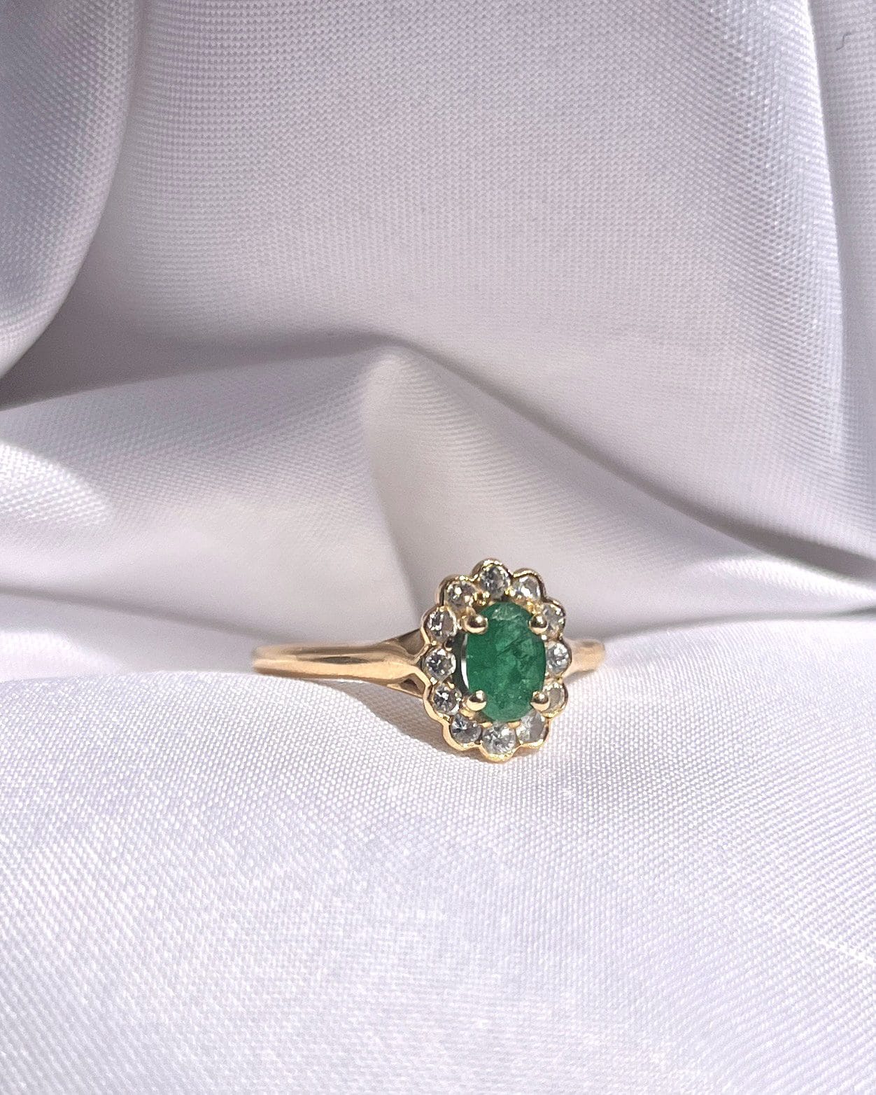 "Isabel" Emerald & Diamond Daisy Ring