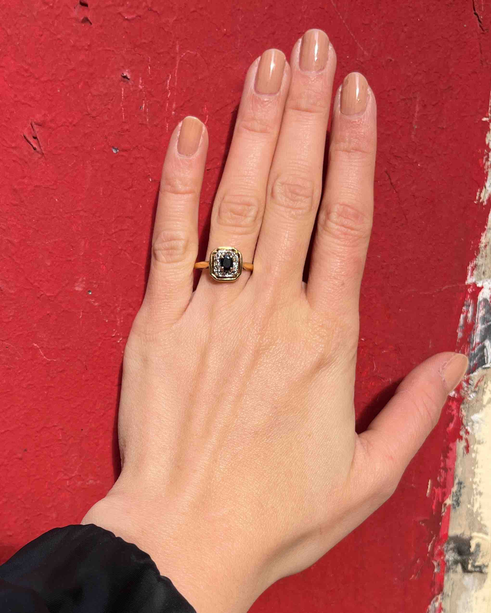 Bague style Art-déco saphir & diamants "Silicia"