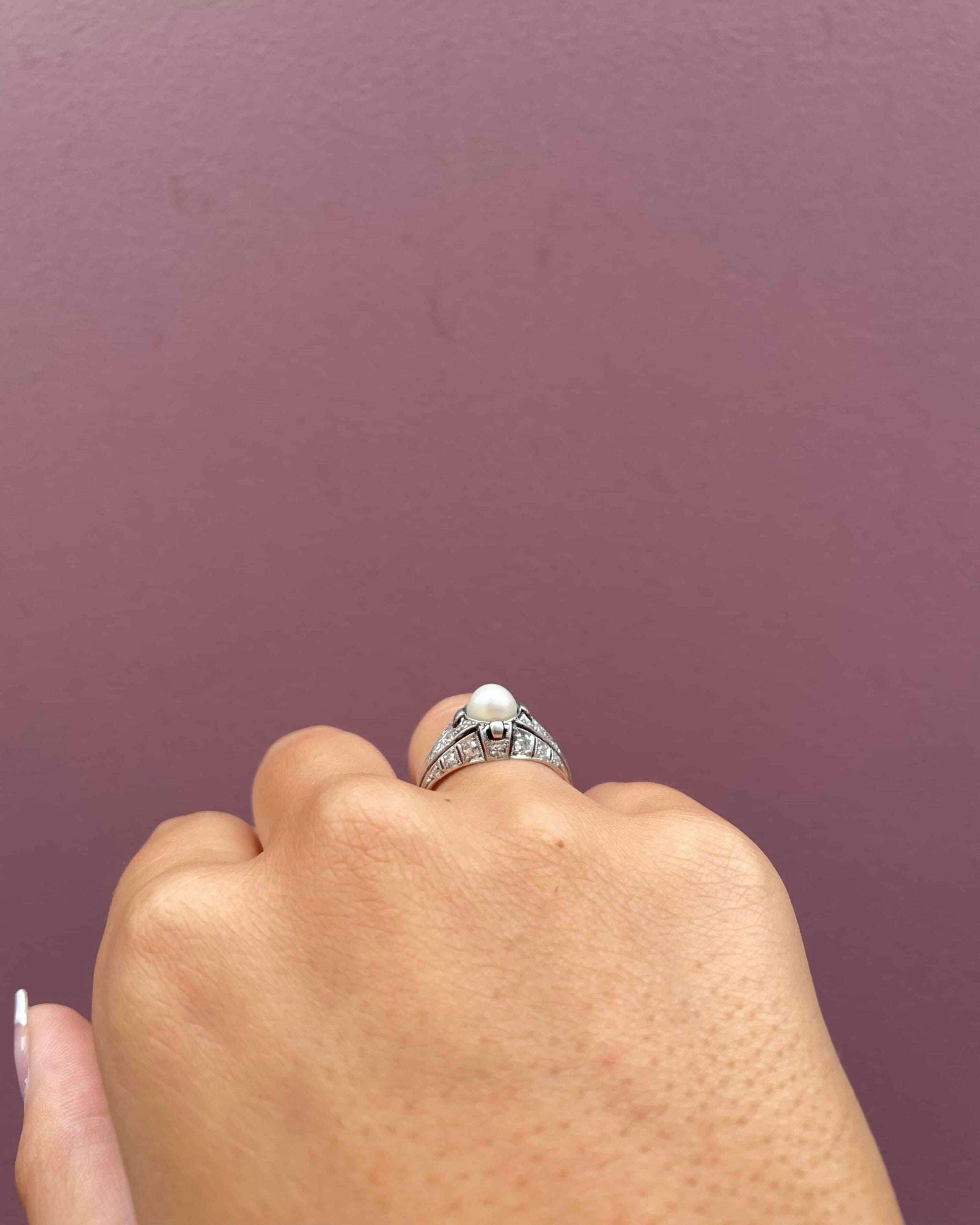 Bague Art-Déco Perle & 30 Diamants "Winifred"