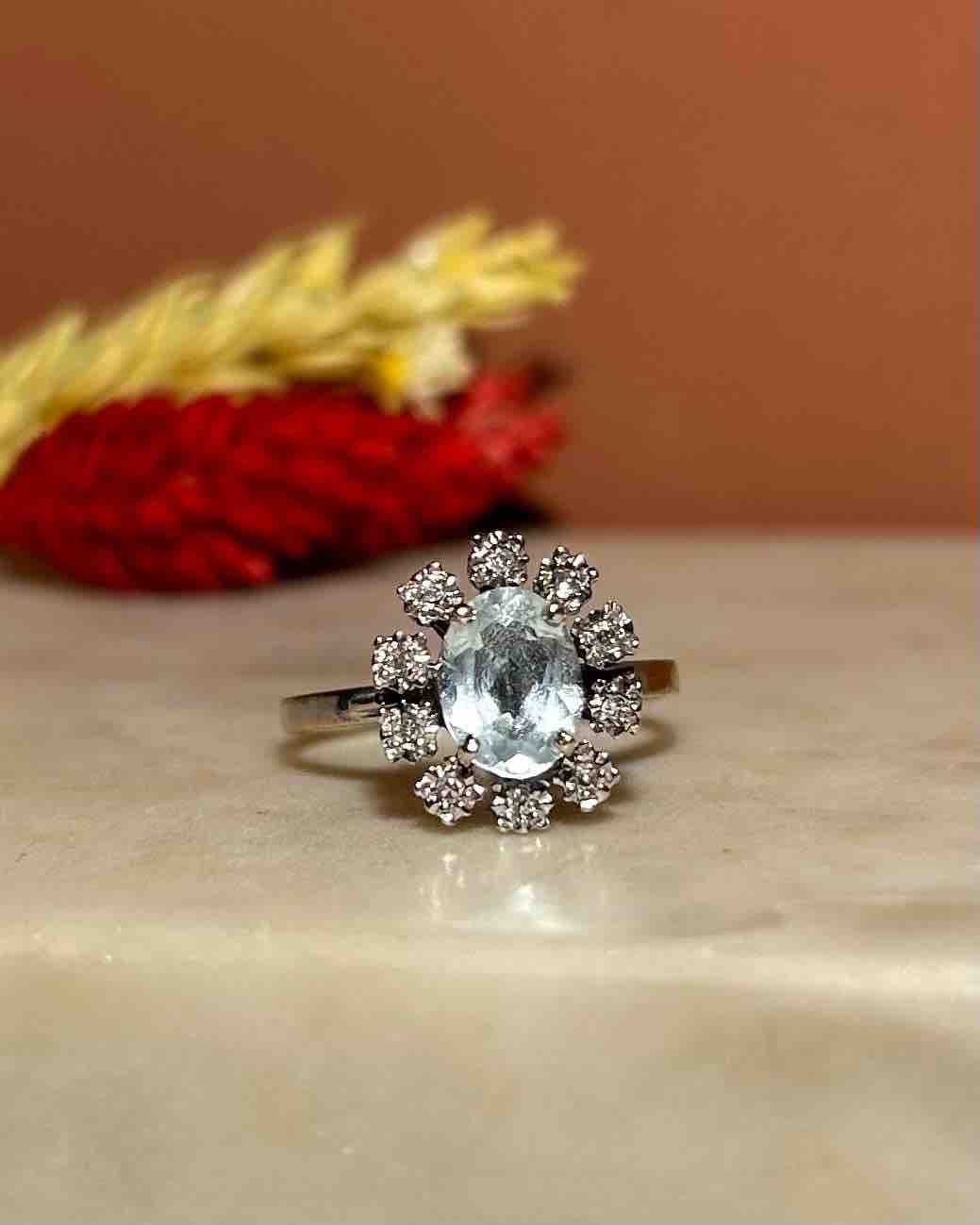 Bague Marguerite Aigue-Marine 1 Carat et Diamants "Louisa"
