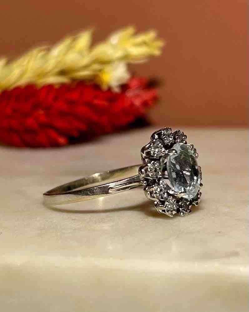 Bague Marguerite Aigue-Marine 1 Carat et Diamants "Louisa"