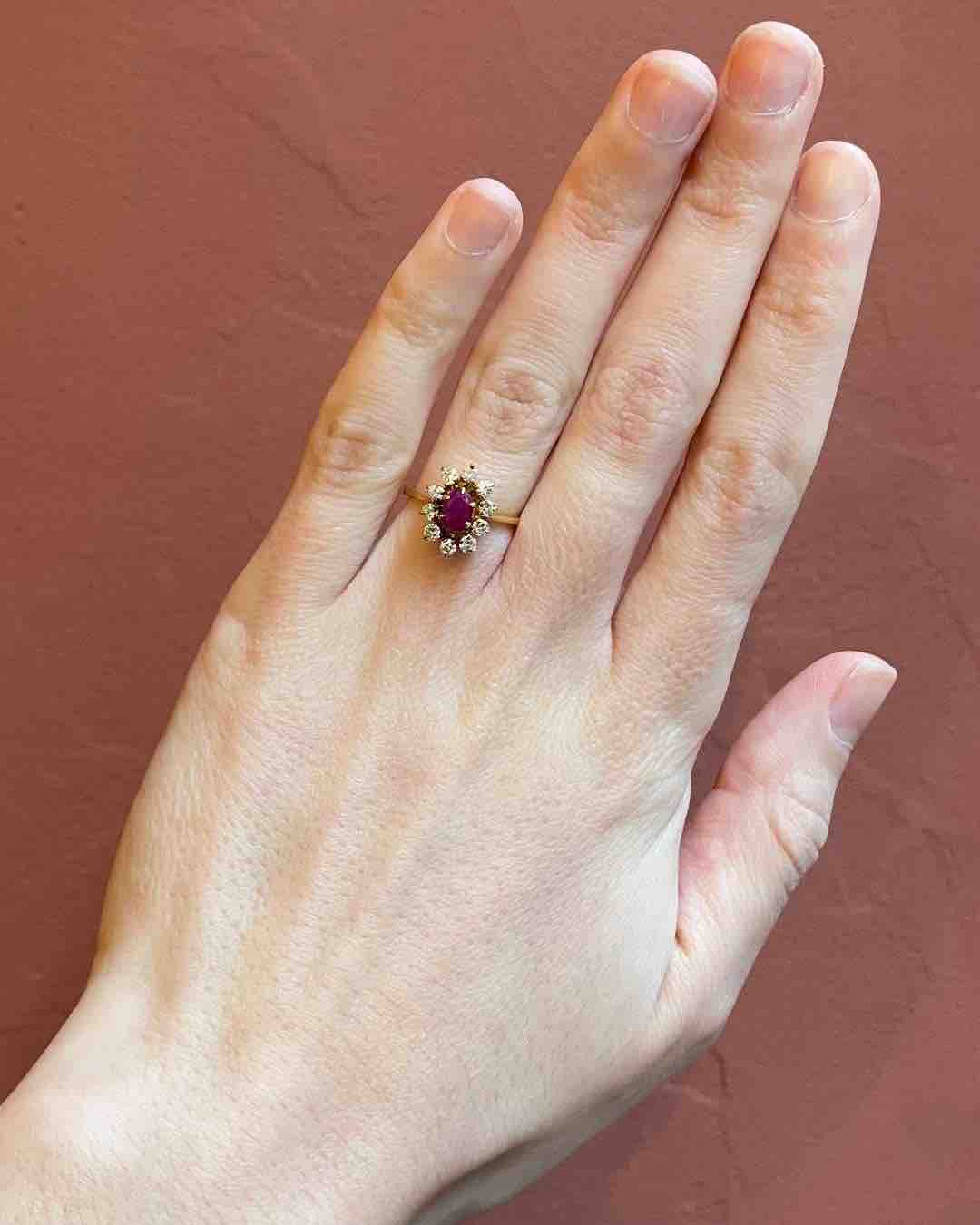 "Sophie" Ruby & 10 Diamond Daisy Ring