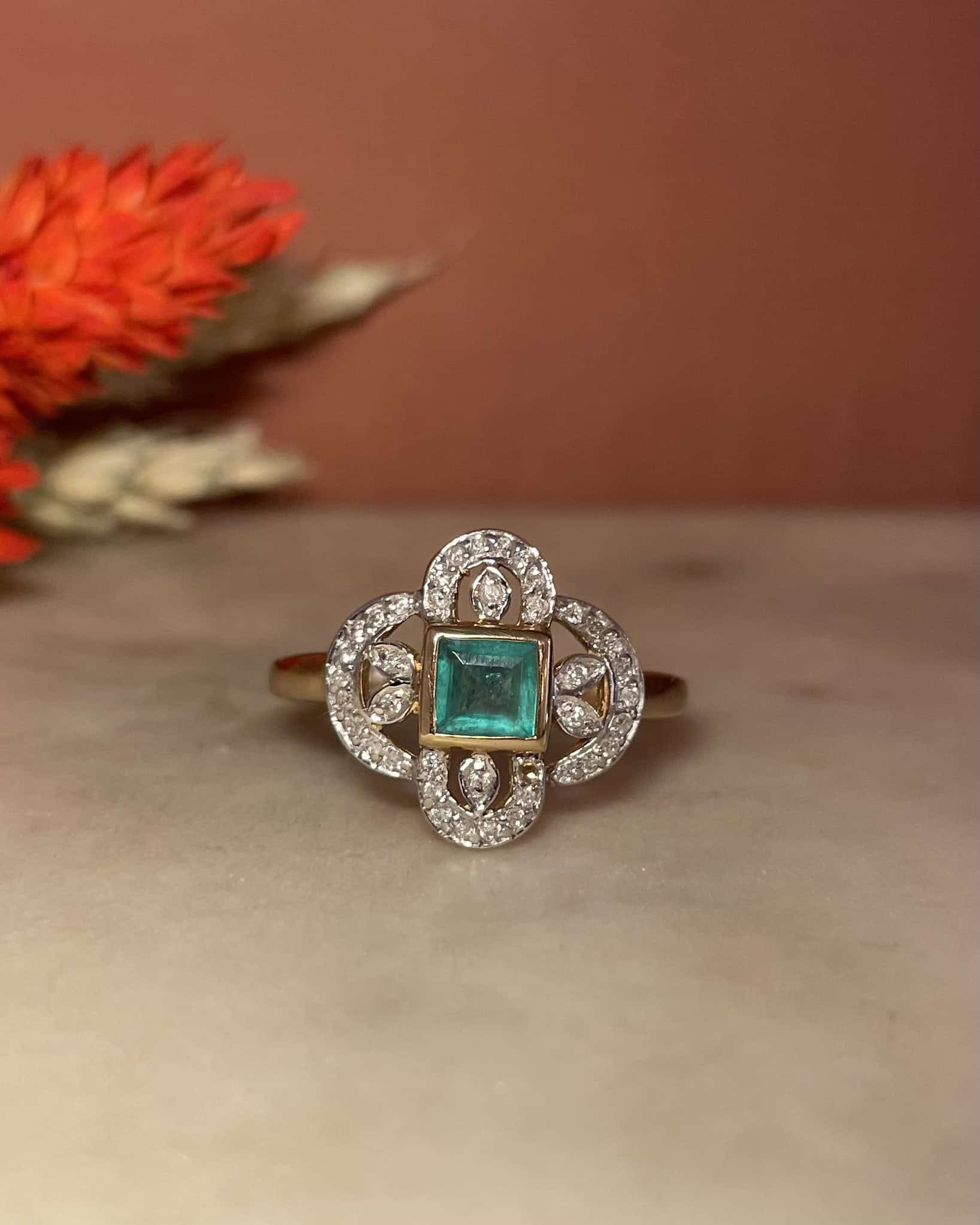 Bague Style Art-Déco Emeraude & Diamants "Soline"