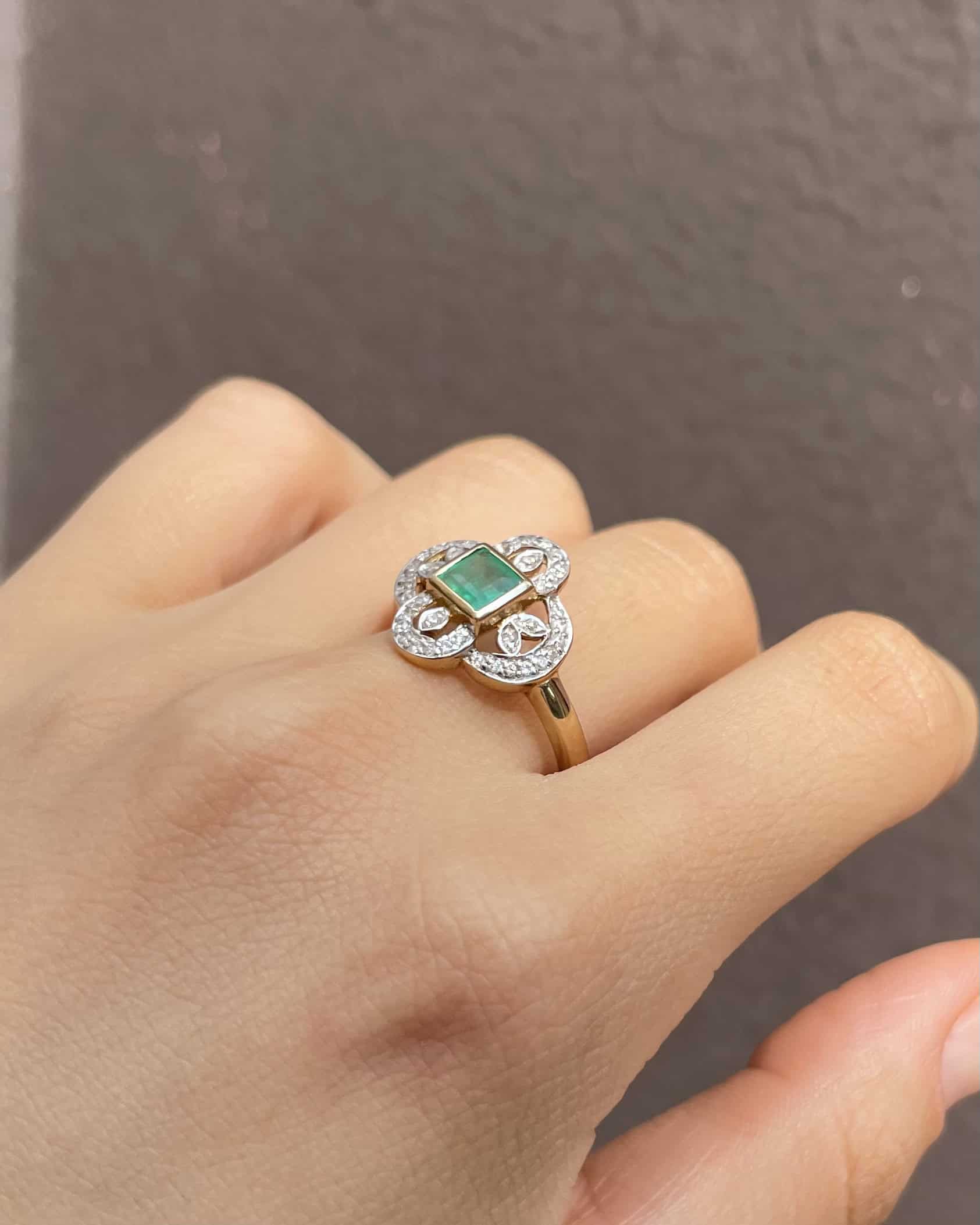 Bague Style Art-Déco Emeraude & Diamants "Soline"