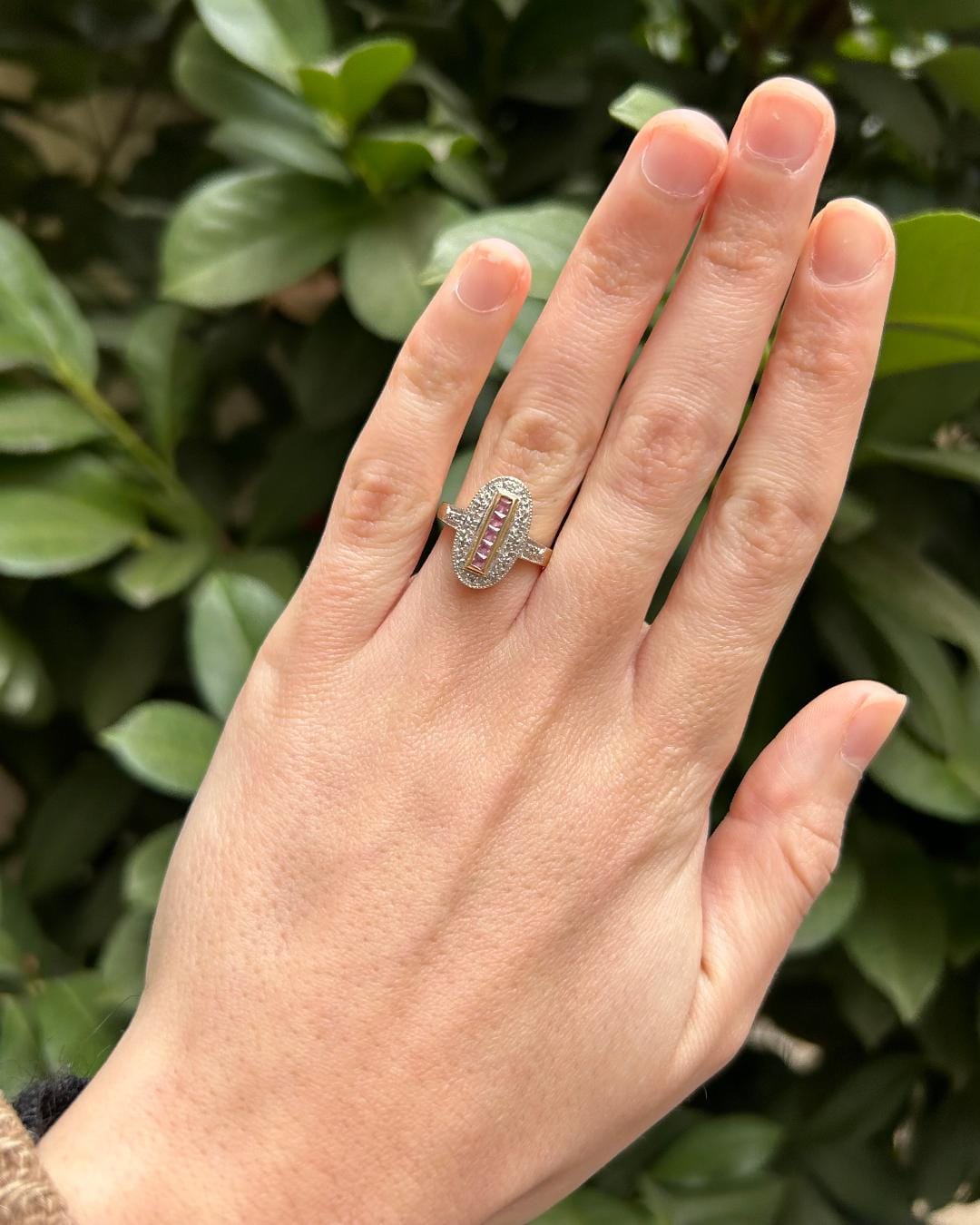 Art Deco Style Ring with Pink Sapphires and Diamonds "Rozenn"