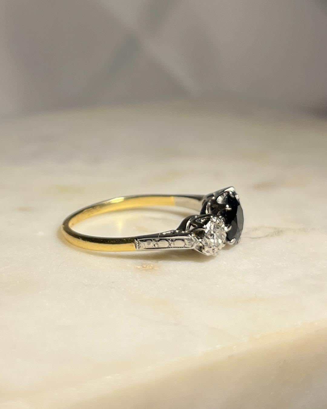 "Leslie" Sapphire and Diamond Trilogy Ring