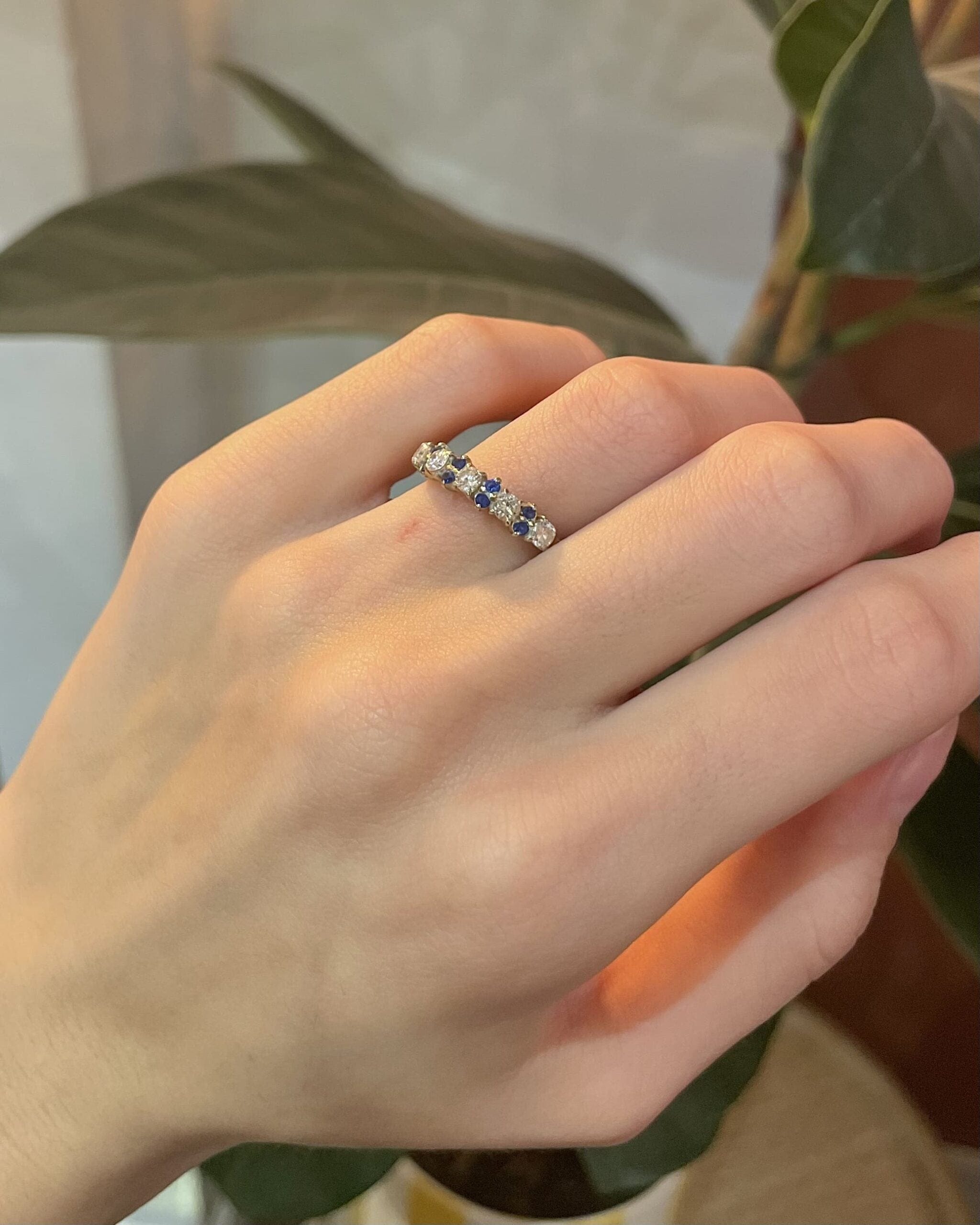 "Savannah" Sapphire & Diamond Half Wedding Band