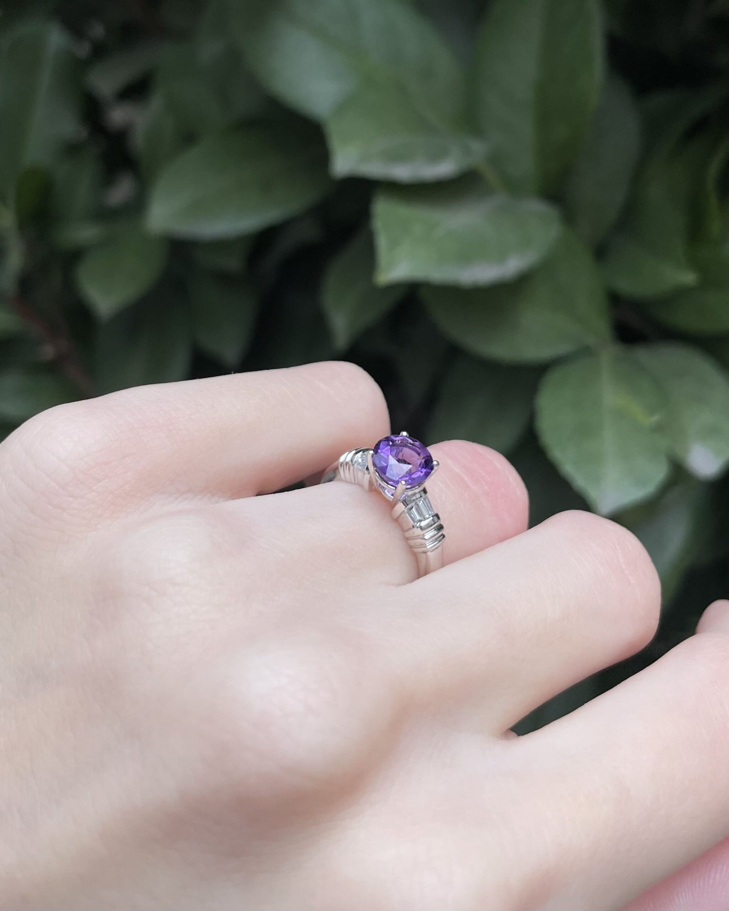 Bague Solitaire Améthyste & 6 Diamants "Padmé"