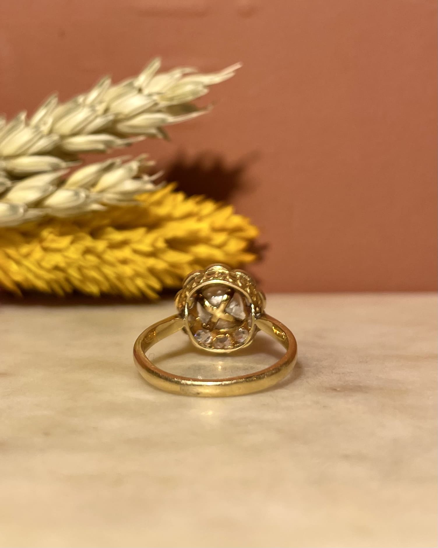 Bague Art-Déco Perle & 10 Diamant "Magnolia"