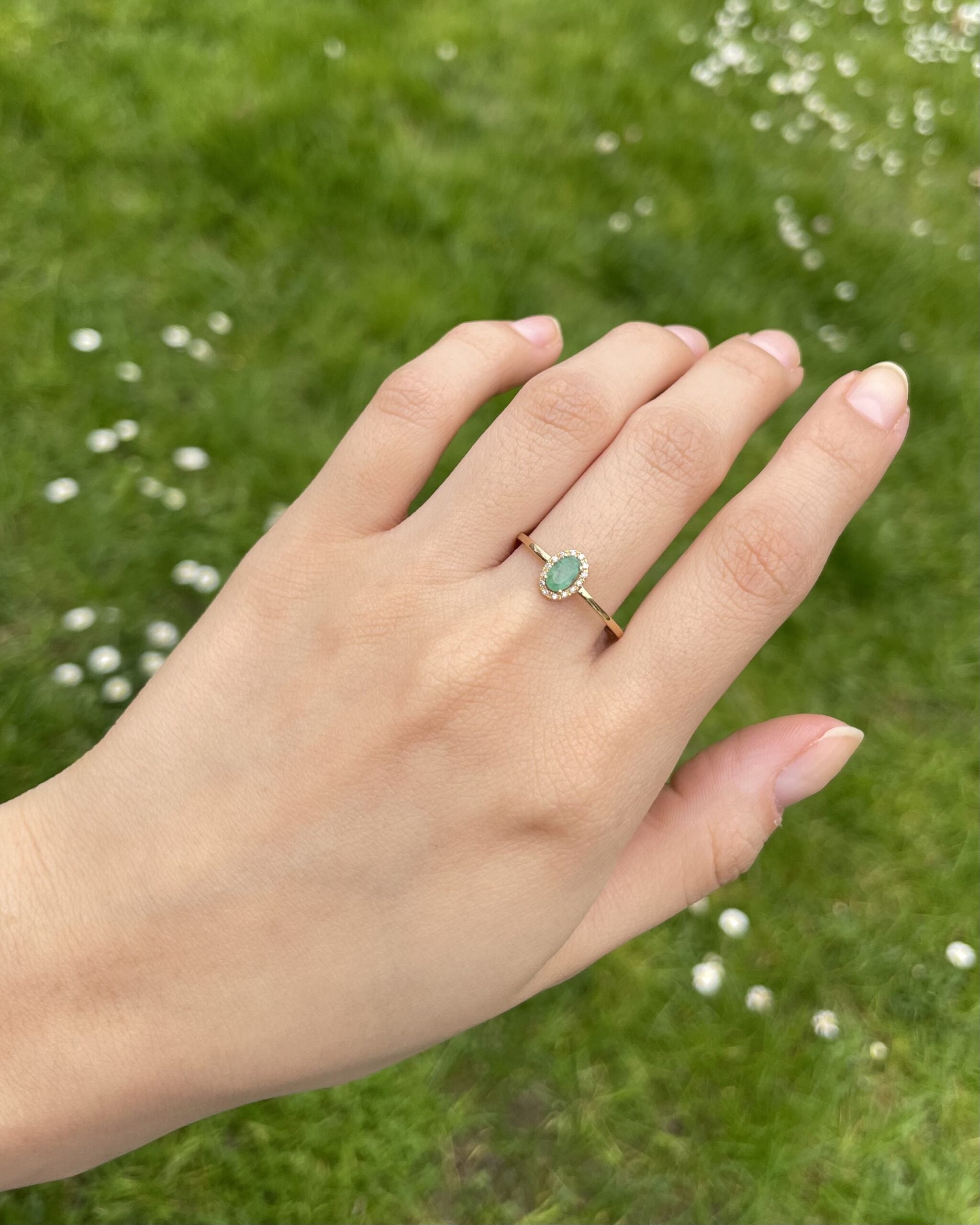 "Carlotta" Emerald & 14 Diamond Daisy Ring