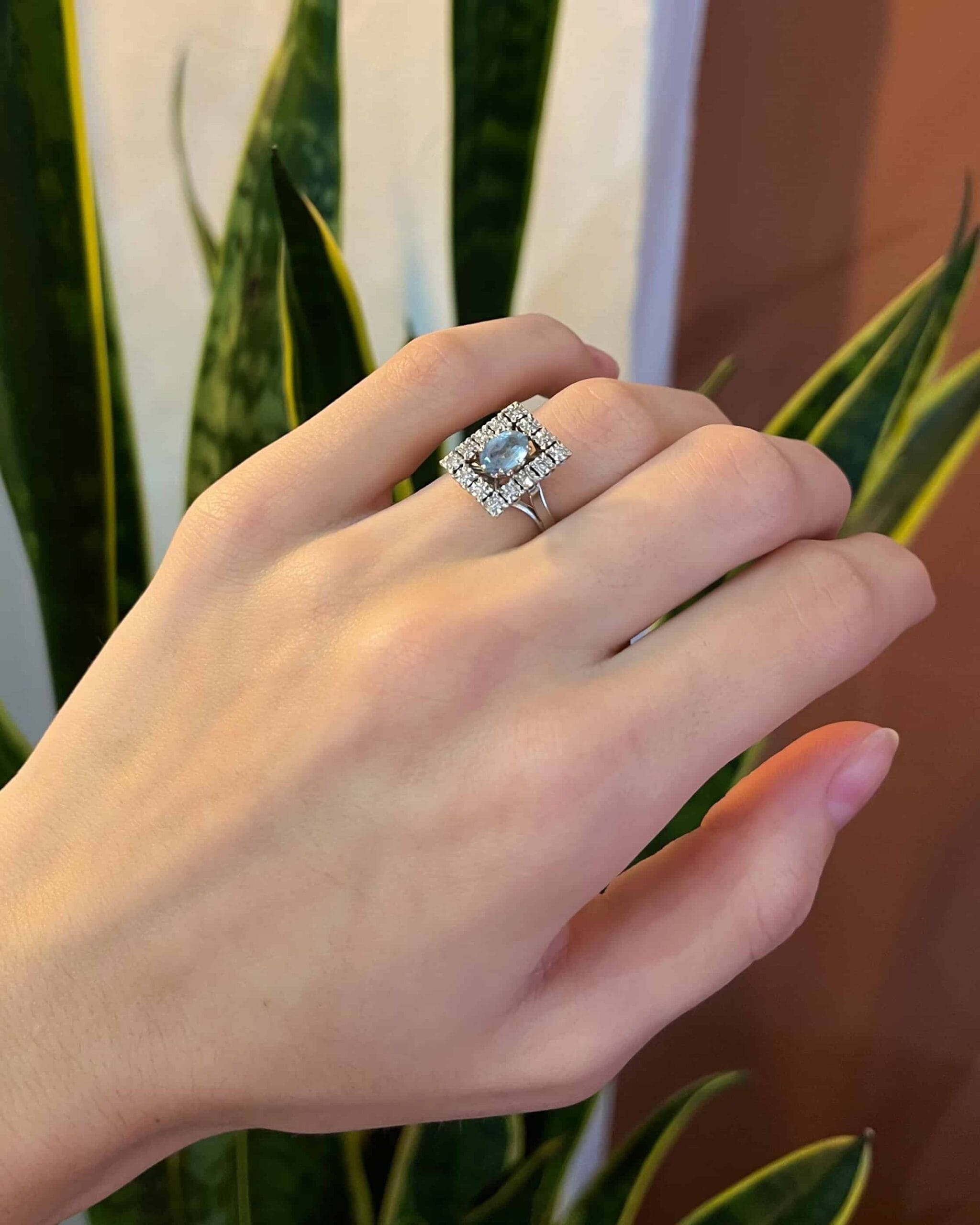 Bague Art-déco Aigue-Marine & Diamants "Jordyn"