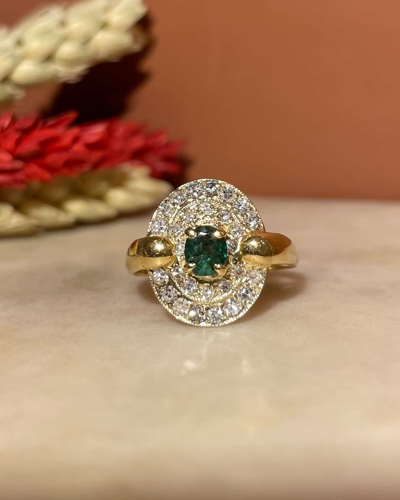 Bague style Art-Déco émeraude & diamants "Artémis"