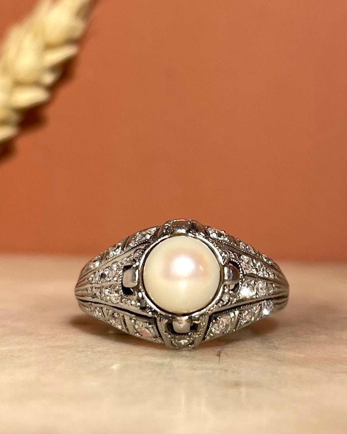 Bague Art-Déco Perle & 30 Diamants "Winifred"