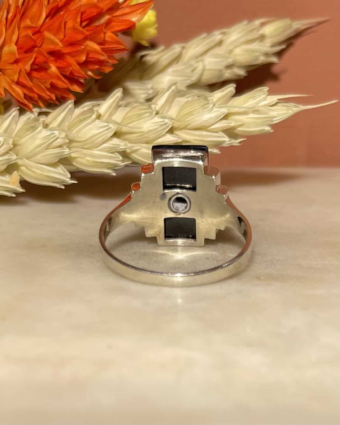 Bague Art-déco Onyx & Diamant "Yvonne"