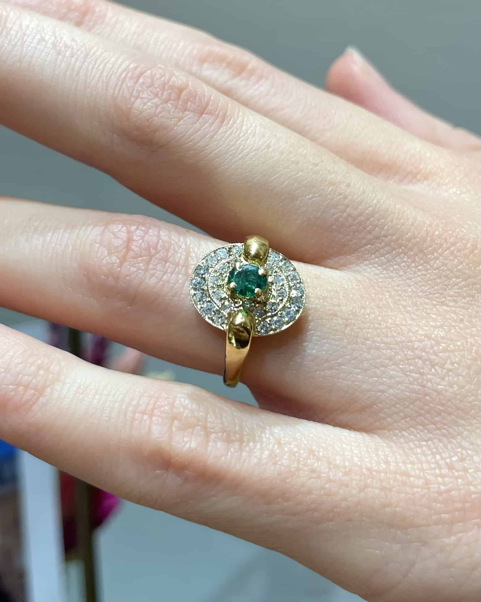 Bague style Art-Déco émeraude & diamants "Artémis"