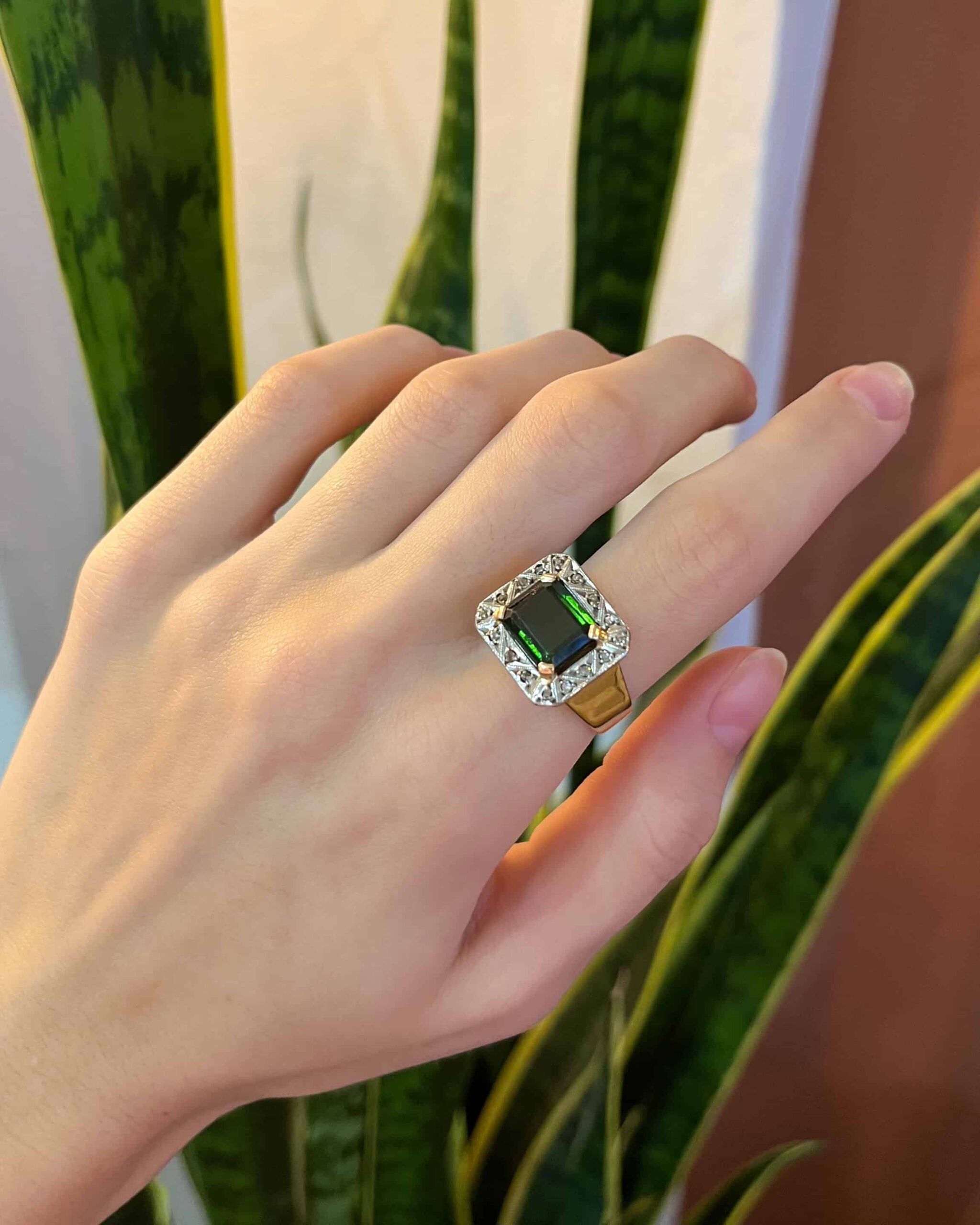 Art Deco Style Tourmaline Signet Ring "Saray"