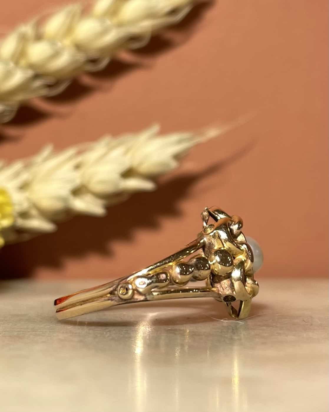 Bague Fleur Tressée Art-Déco Perle "Lorrie"