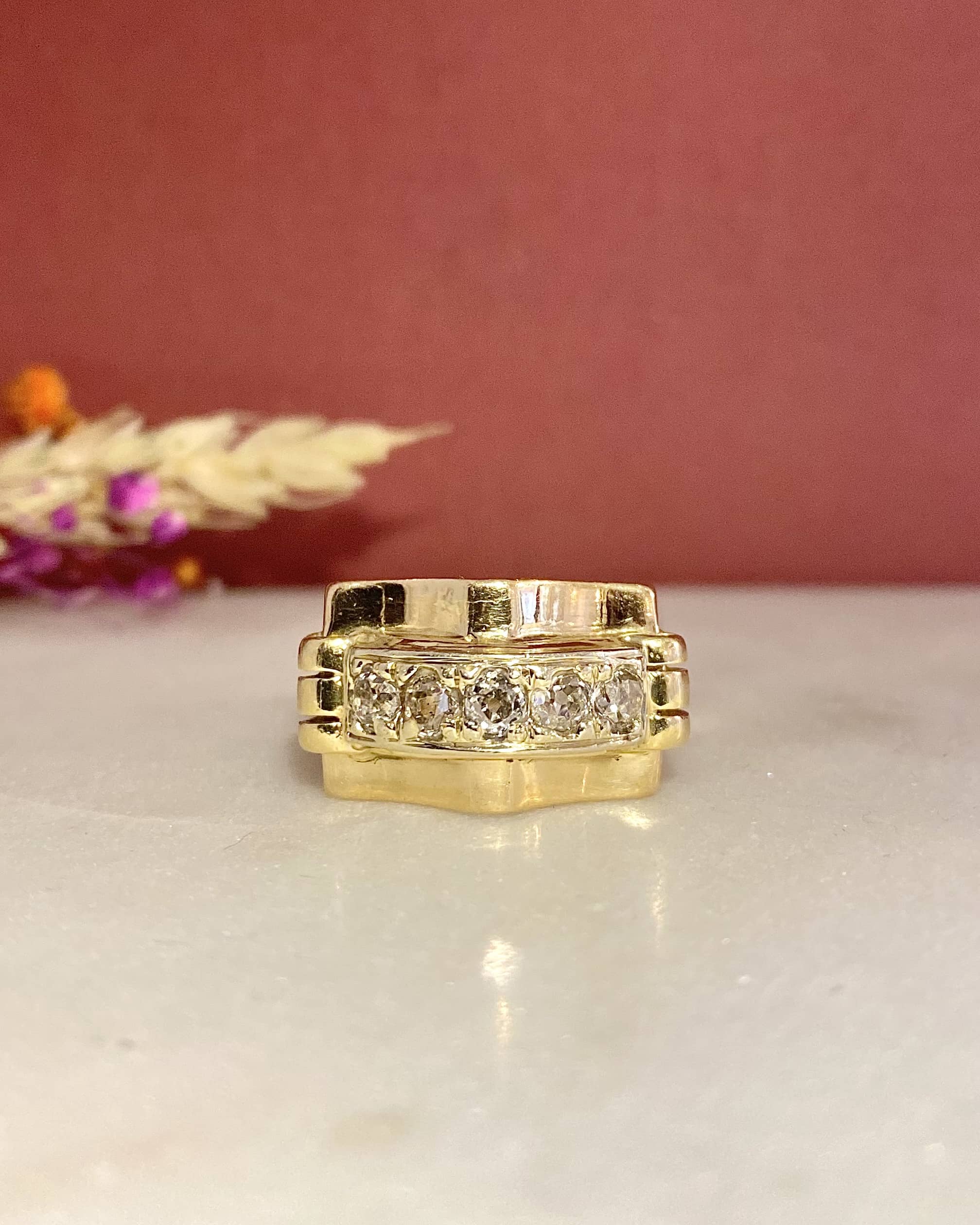 Vintage Tank Ring Diamonds 0.45 carat "Elisabeth"