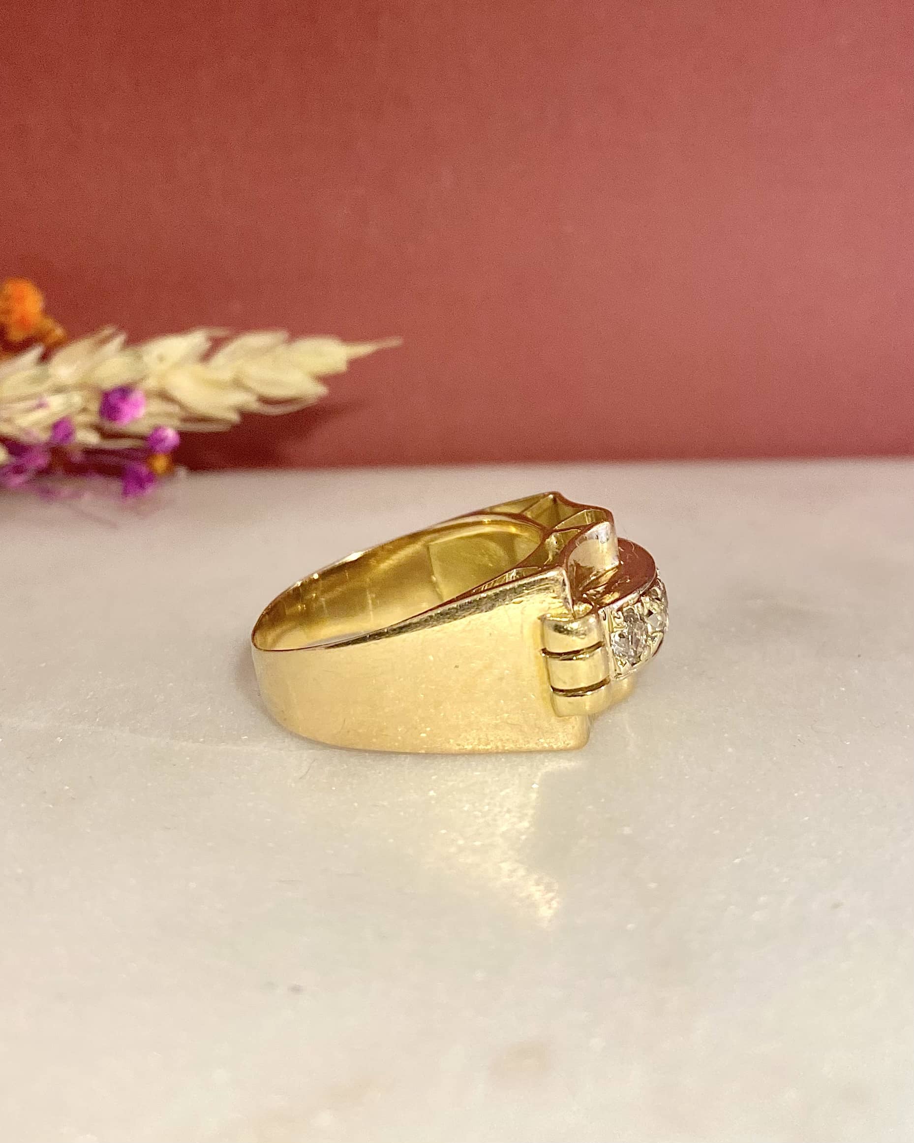 Anillo vintage de tanque con diamantes de 0,45 quilates "Elisabeth"