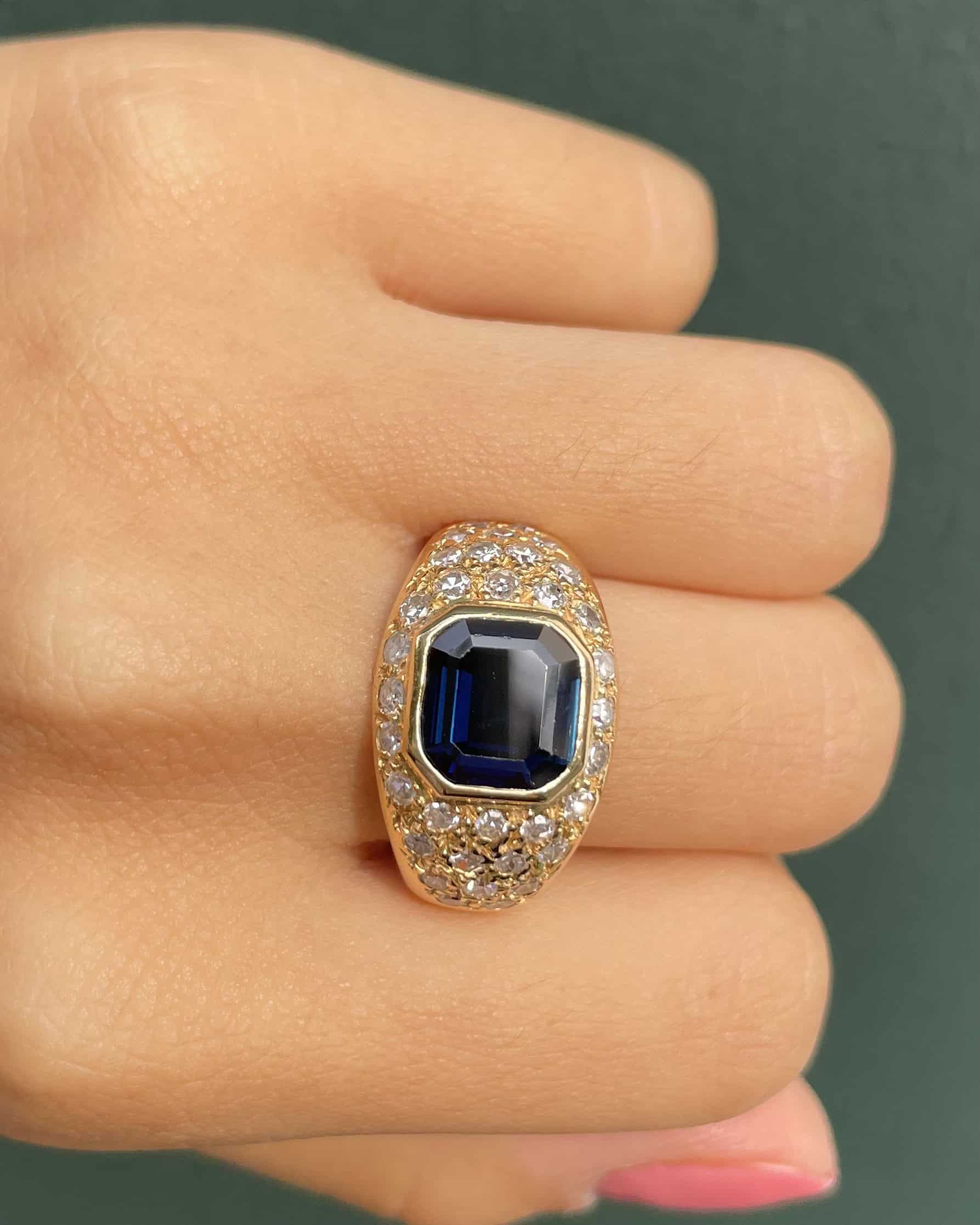 Bague Jonc Saphir 1.70 carat & 34 Diamants "Ange"