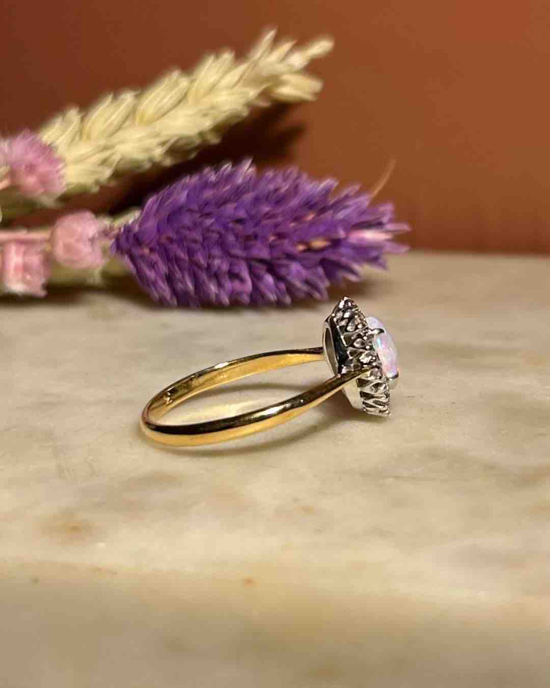 Bague marguerite Opale & Diamants "Anaïs"