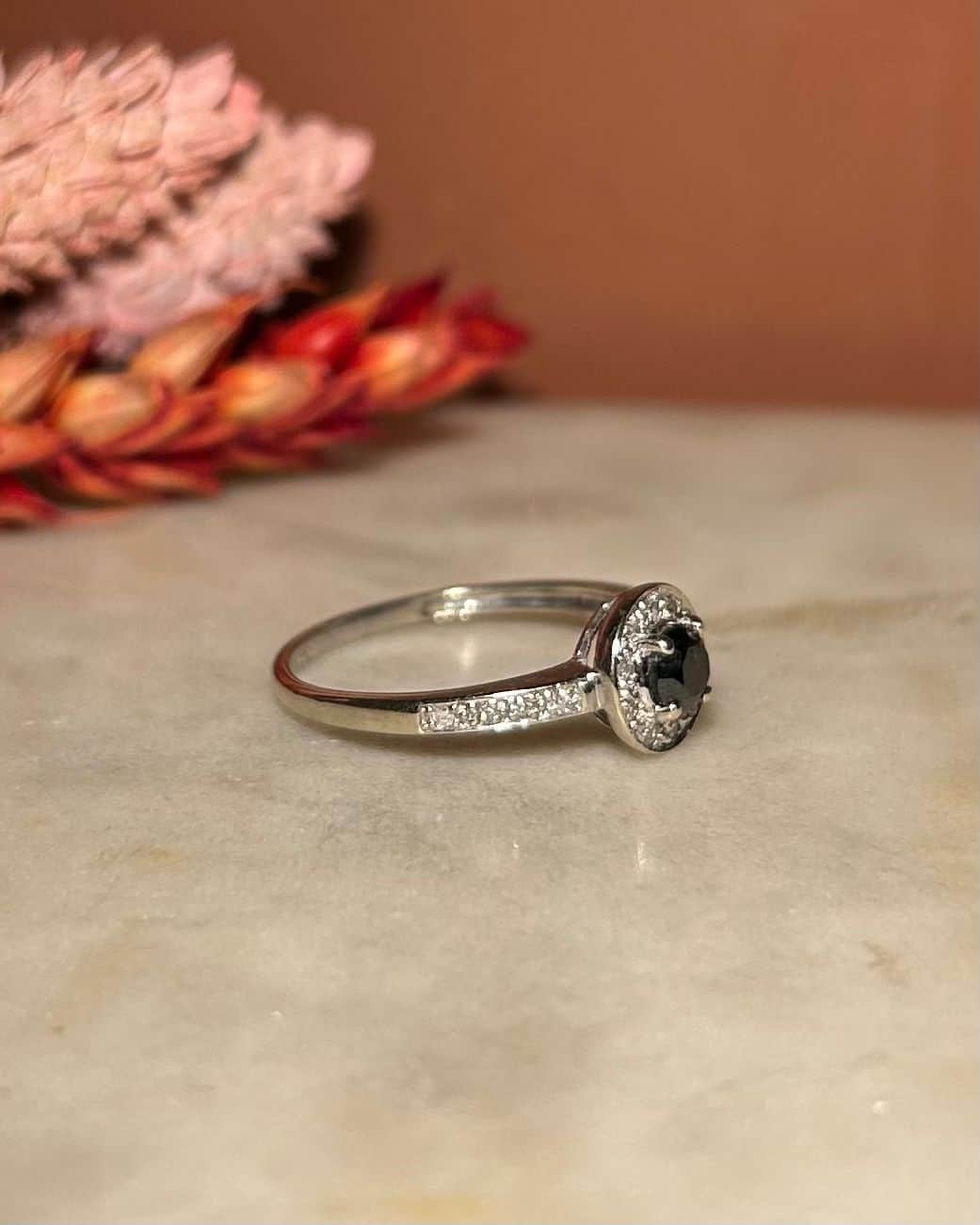 "Laney" Black Diamond & White Diamond Daisy Ring