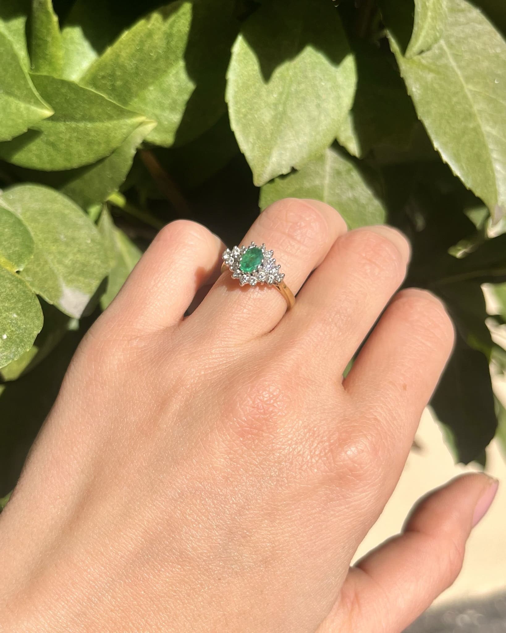 "Sirielle" Emerald & 18 Diamond Daisy Ring