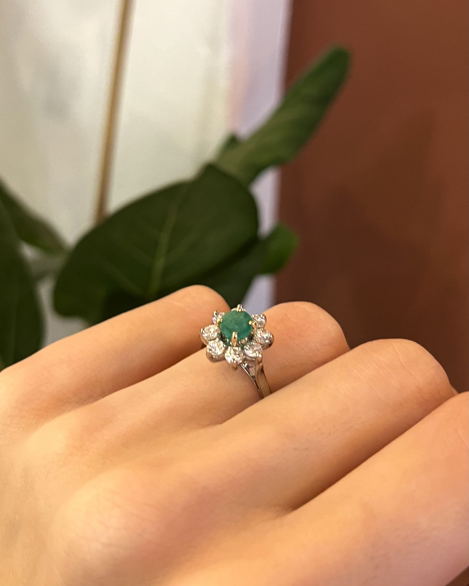 "Aurianna" Emerald & 8 Diamond Daisy Ring