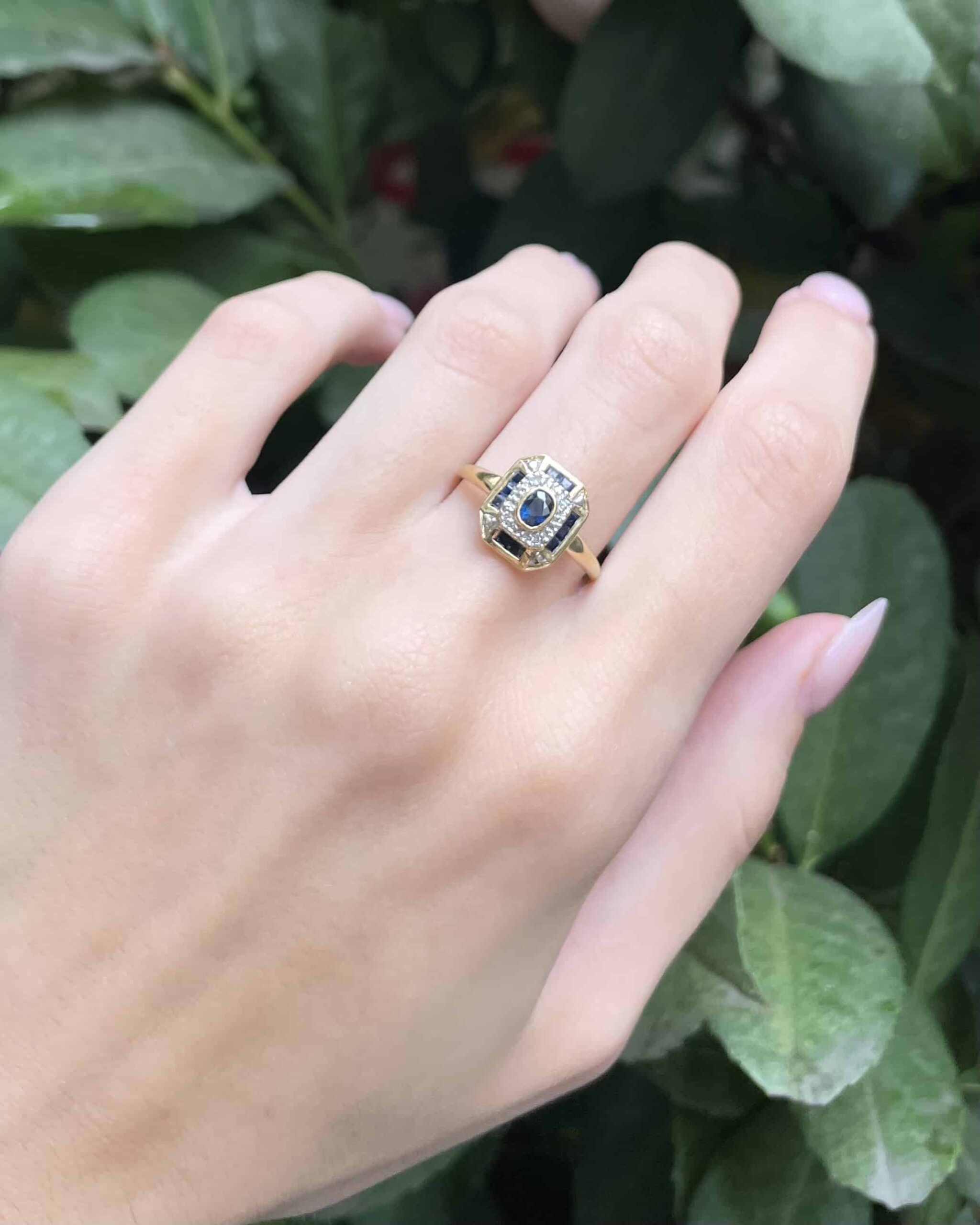 Art Deco Style Ring 11 Sapphires & Diamonds "Della"