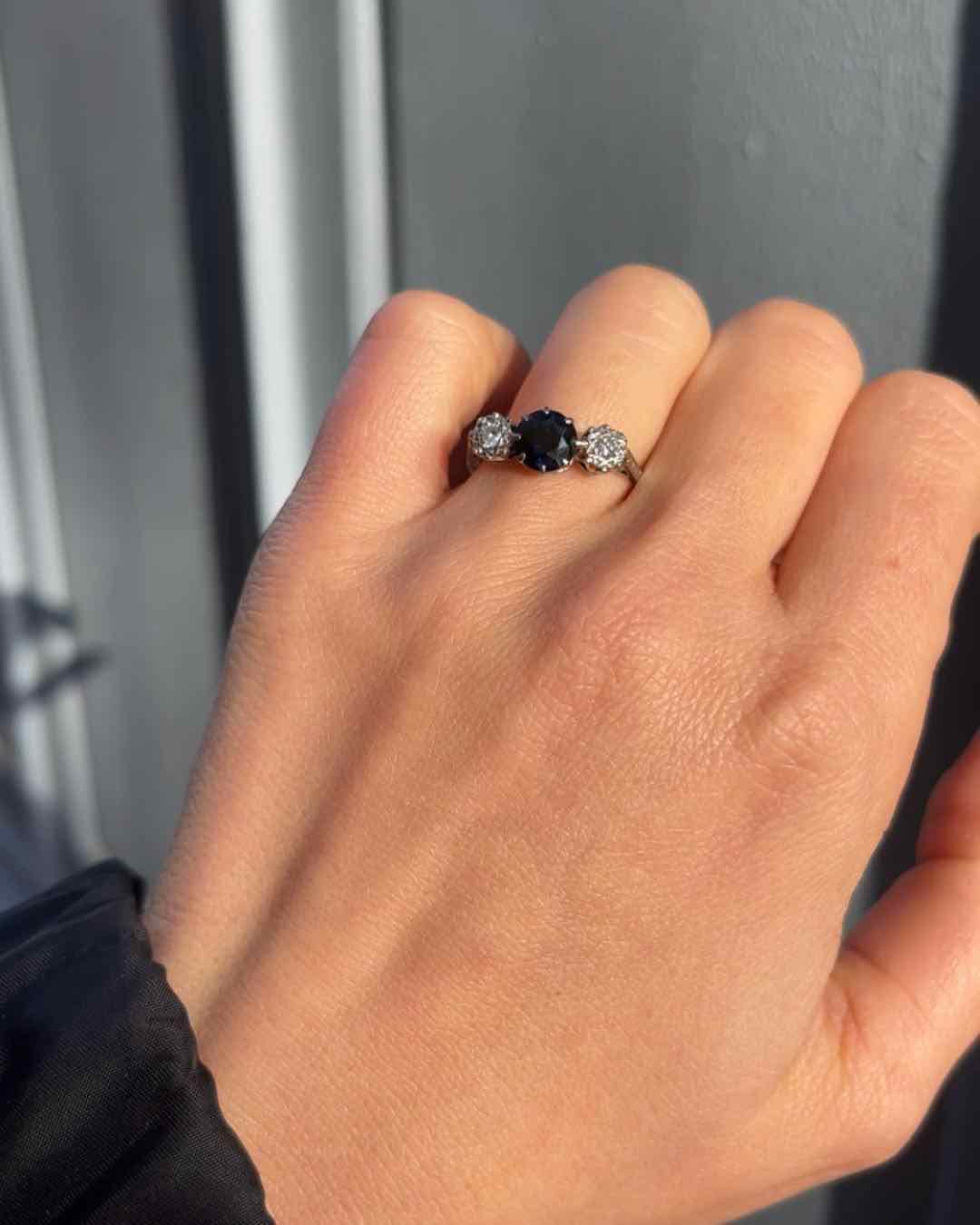 "Leslie" Sapphire and Diamond Trilogy Ring