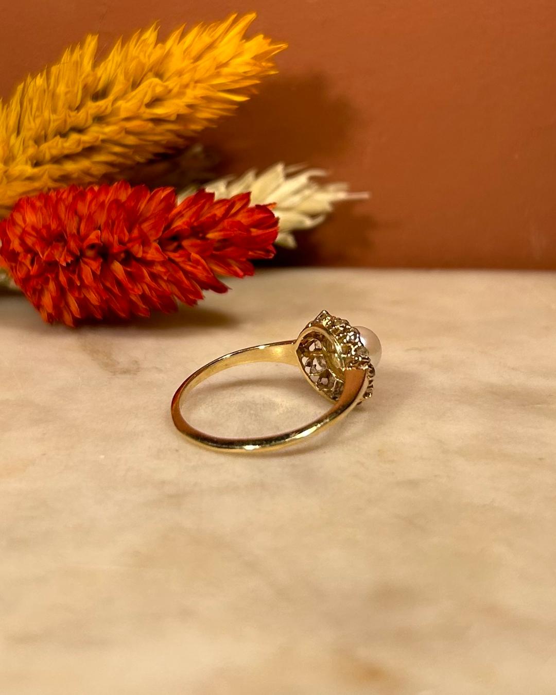 Bague Vintage Perle & Diamants "Perrine"