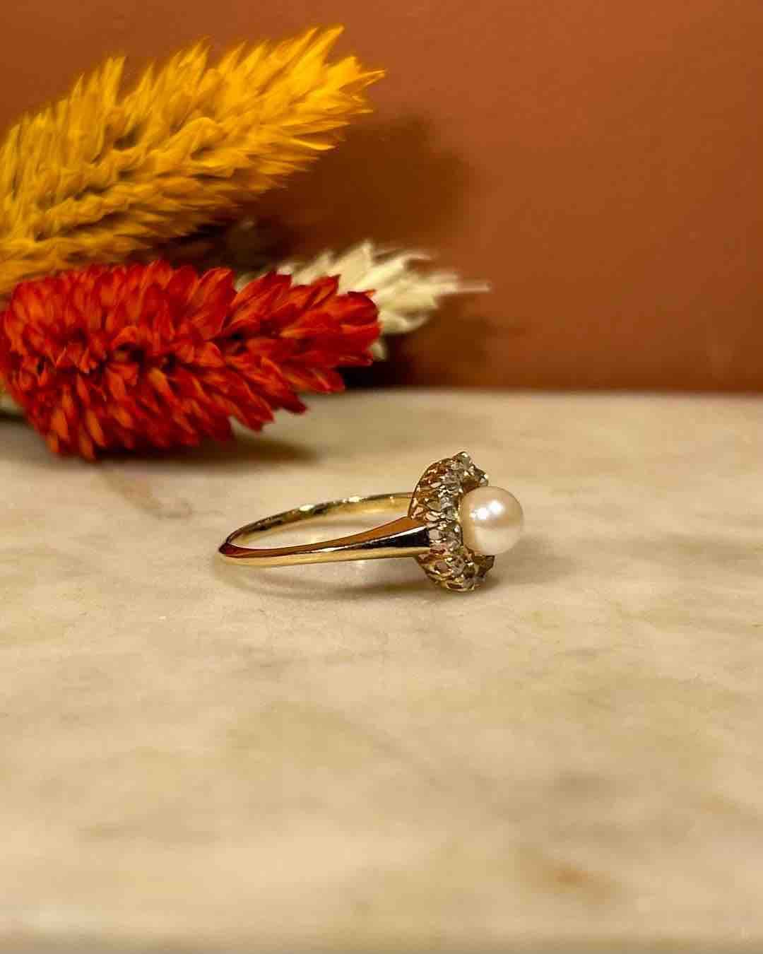 Bague Vintage Perle & Diamants "Perrine"