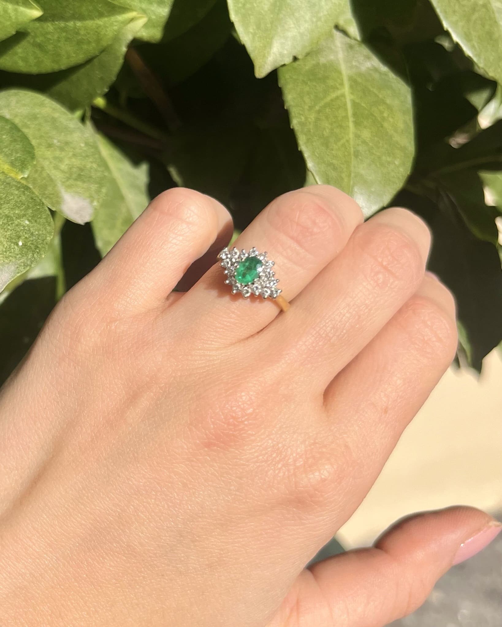 "Sirielle" Emerald & 18 Diamond Daisy Ring