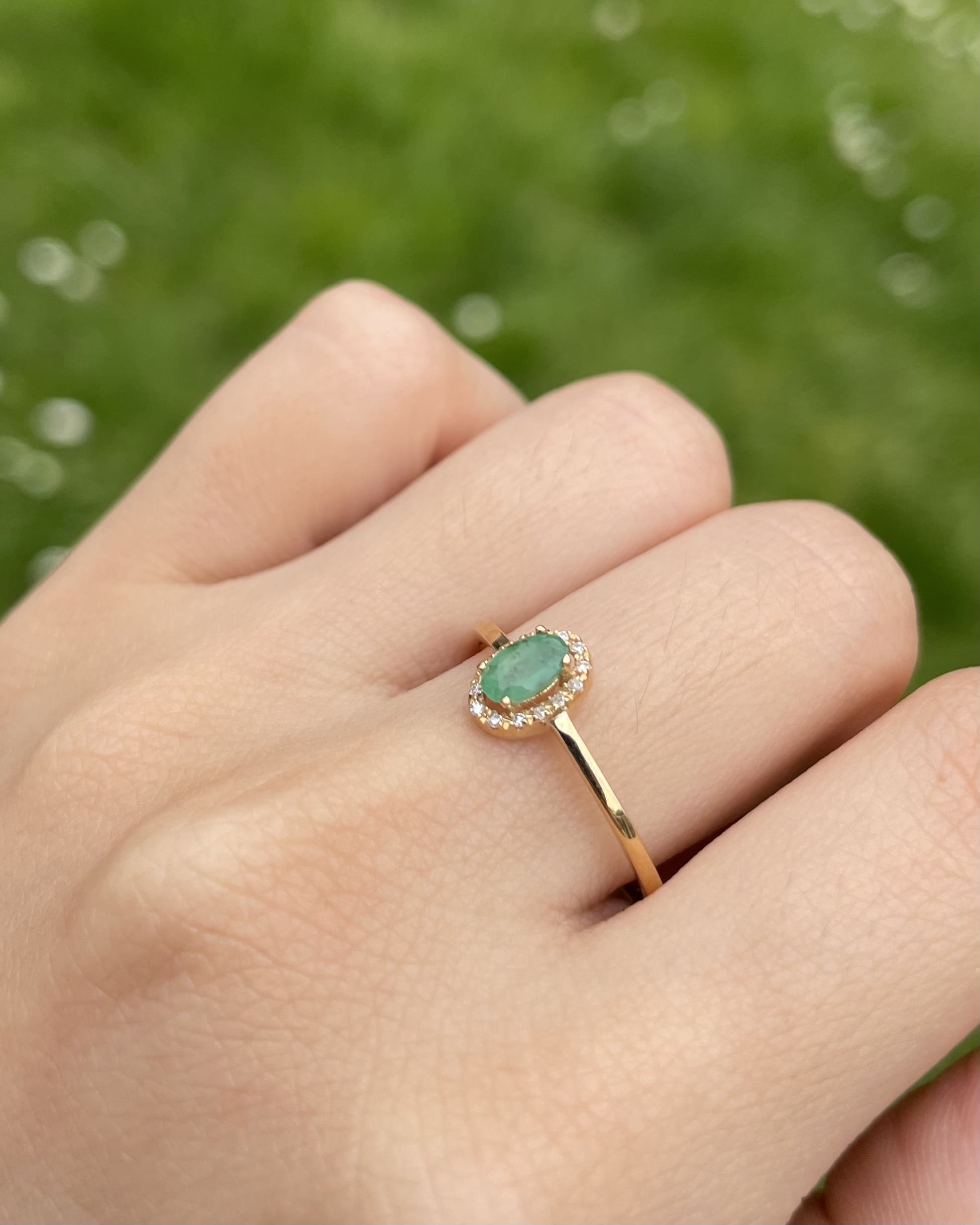 "Carlotta" Emerald & 14 Diamond Daisy Ring