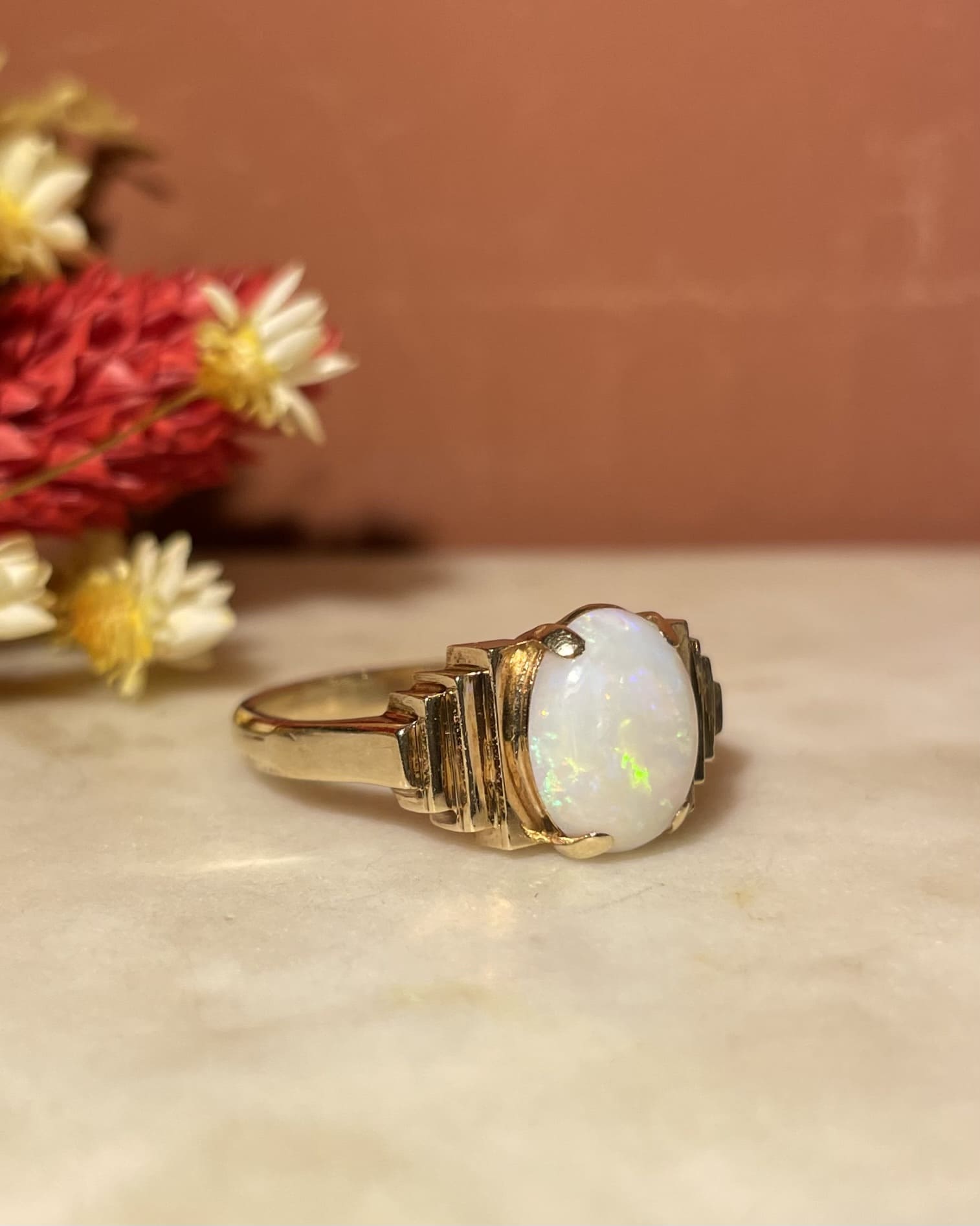 Anillo brazalete de ópalo art déco "Jany" de 1 quilate