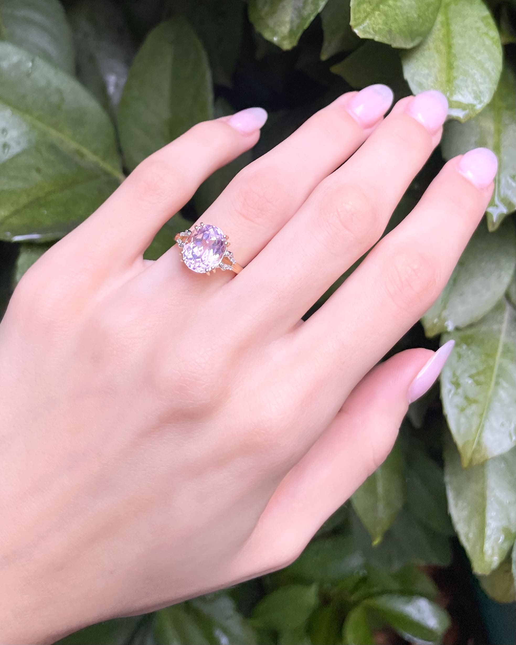 Bague Cocktail Kunzite 5.30 Carats & 4 Diamants "Joshuanna"