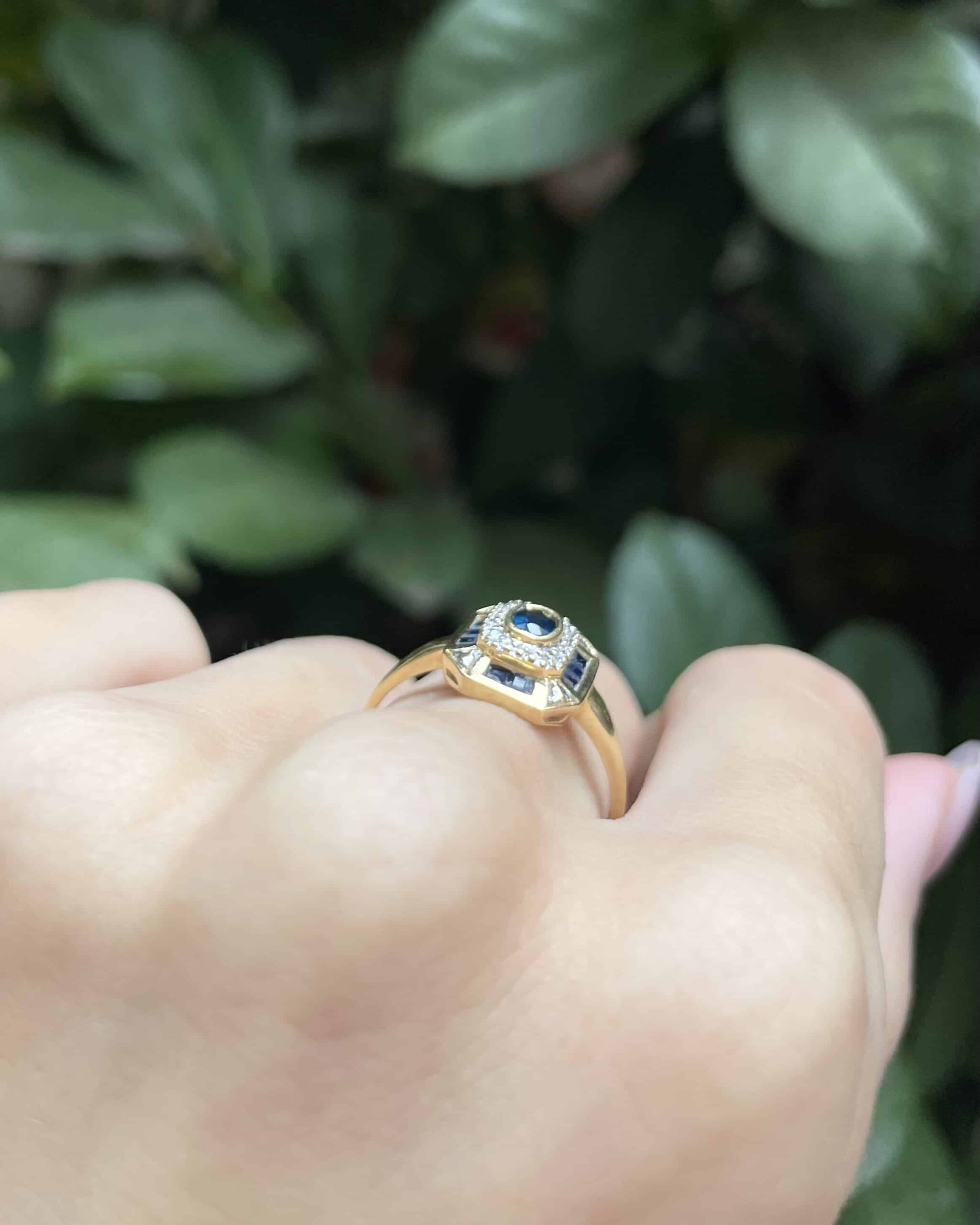 Art Deco Style Ring 11 Sapphires & Diamonds "Della"