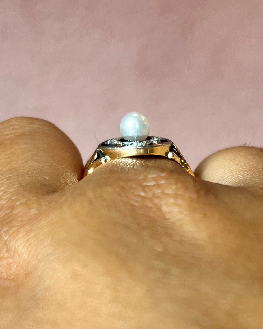 Bague Art-Déco Perle & Diamants "Ornella"