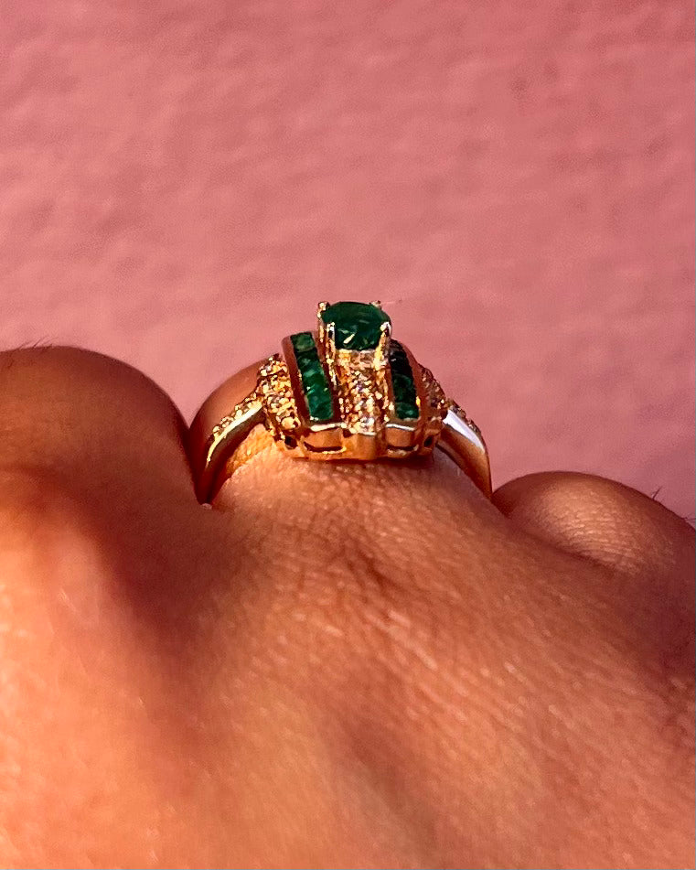 Bague Style Art-Déco Émeraudes 1.09 carat & Diamants "Johanna"