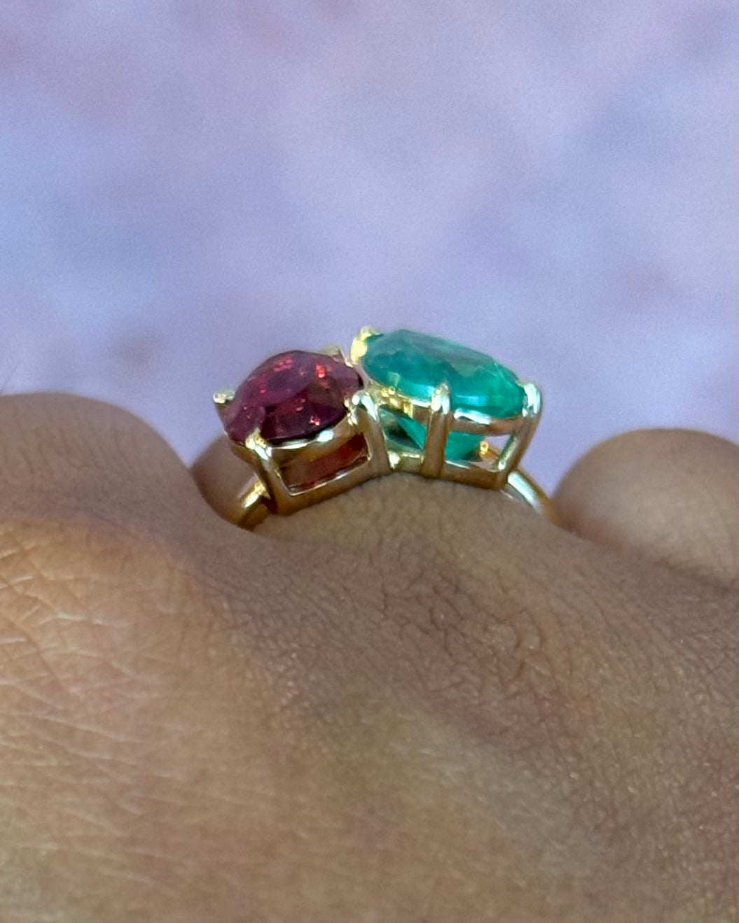 Bague Émeraude de Colombie 2.25 carats & Grenat Rhodolite 2.40 carats "Marjorie"