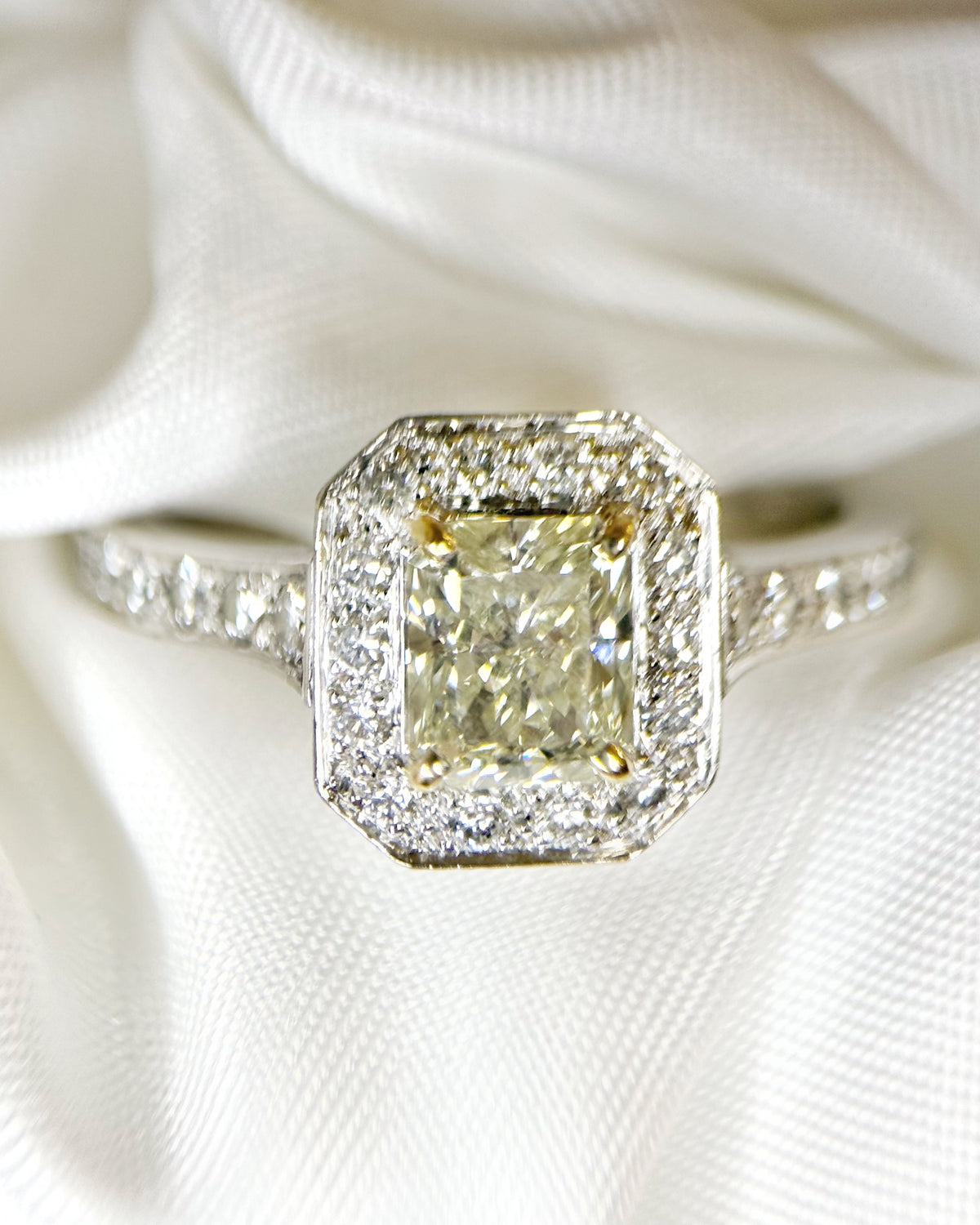 Fancy Light Yellow Diamond Ring & White Diamonds 1.98 carats "Sam"