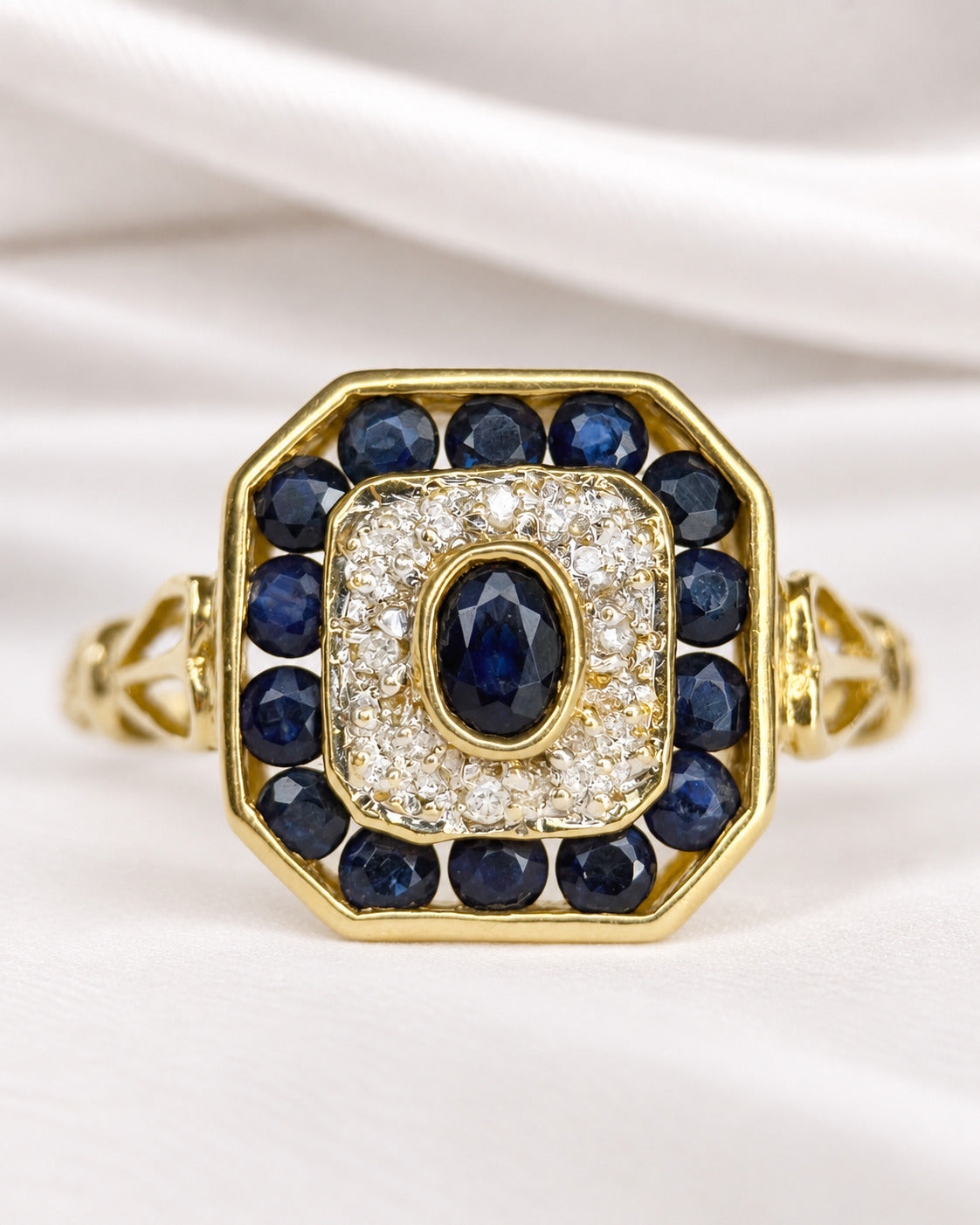 Bague Art-Déco Saphirs 0.90 carat & Diamants "Flavie"
