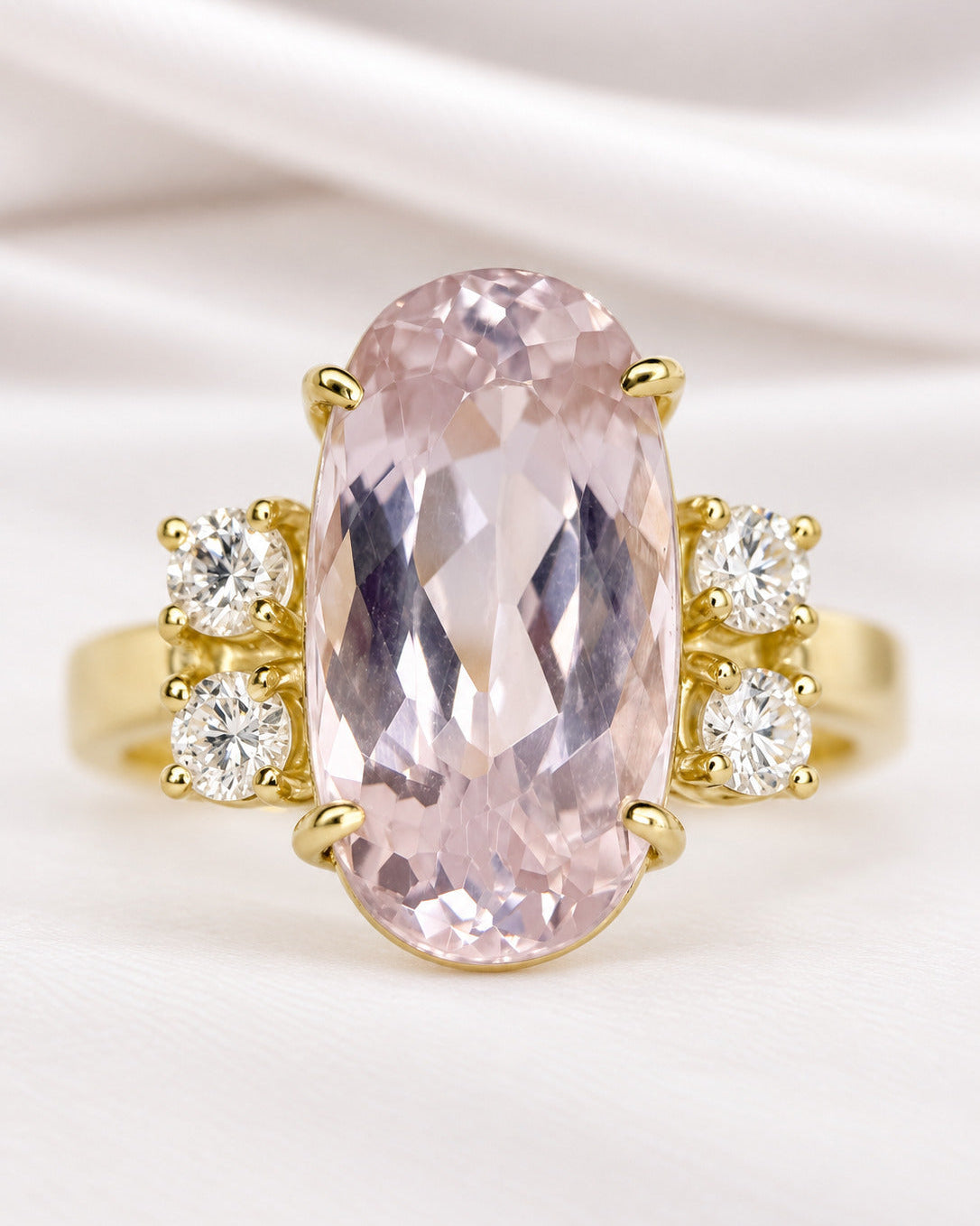 Bague Cocktail Trilogie Kunzite 5.90 carats & Diamants 0.32 carat "Hilda" 5.02g