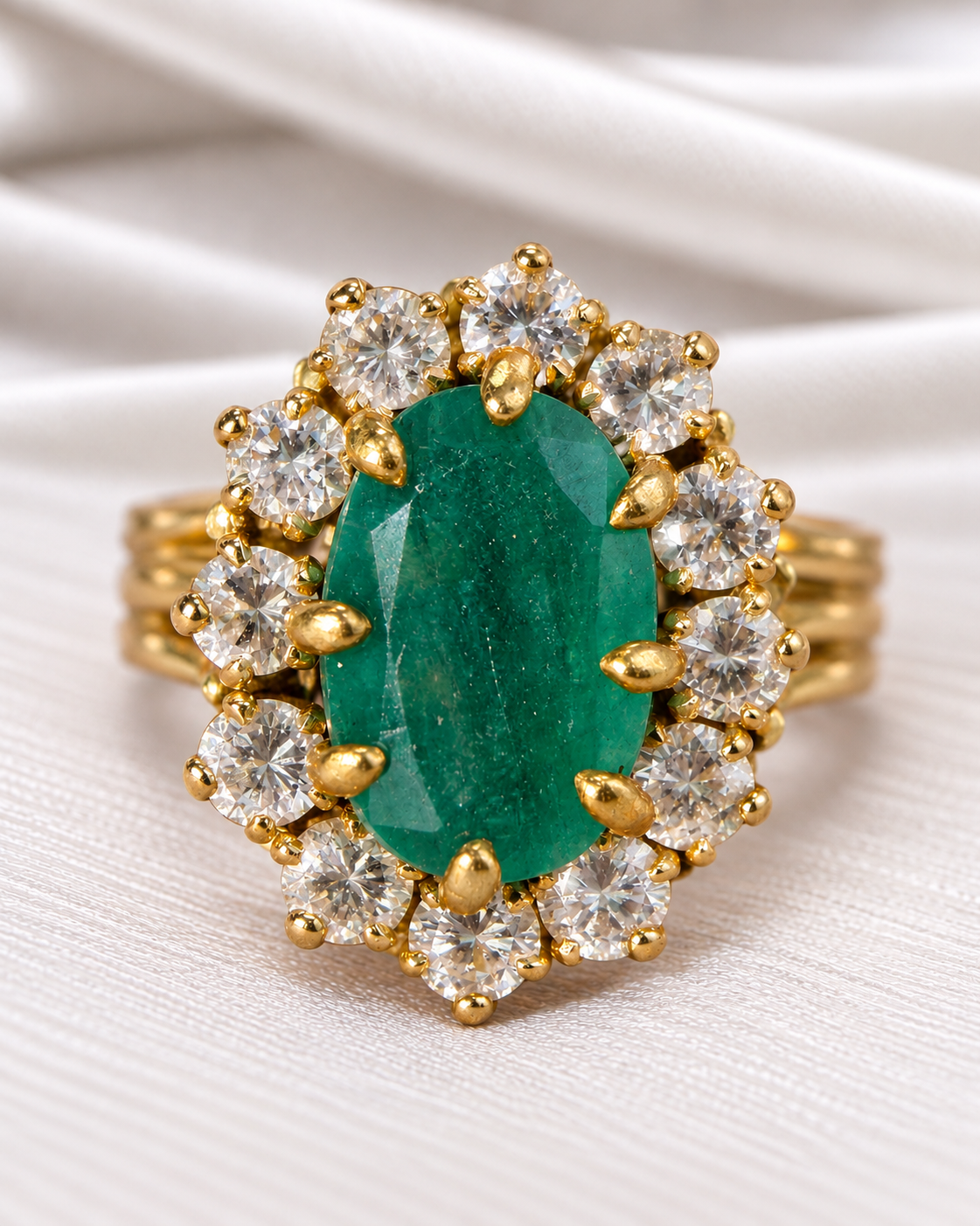 Anillo Margarita Esmeralda 2.80 quilates y Diamantes 9.92g "Corneille"