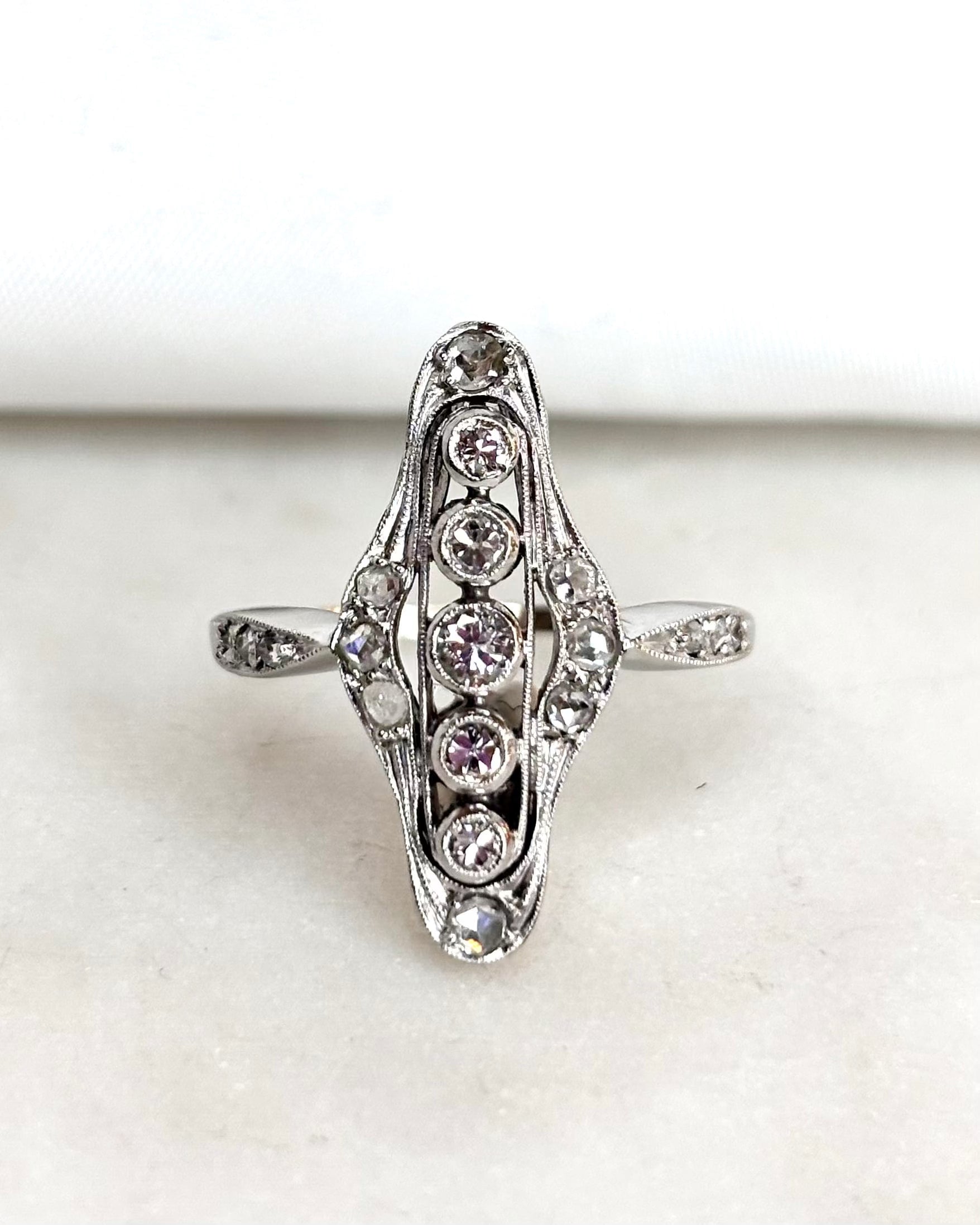 Marquise Art Deco Ring 19 Diamonds "Josianne"